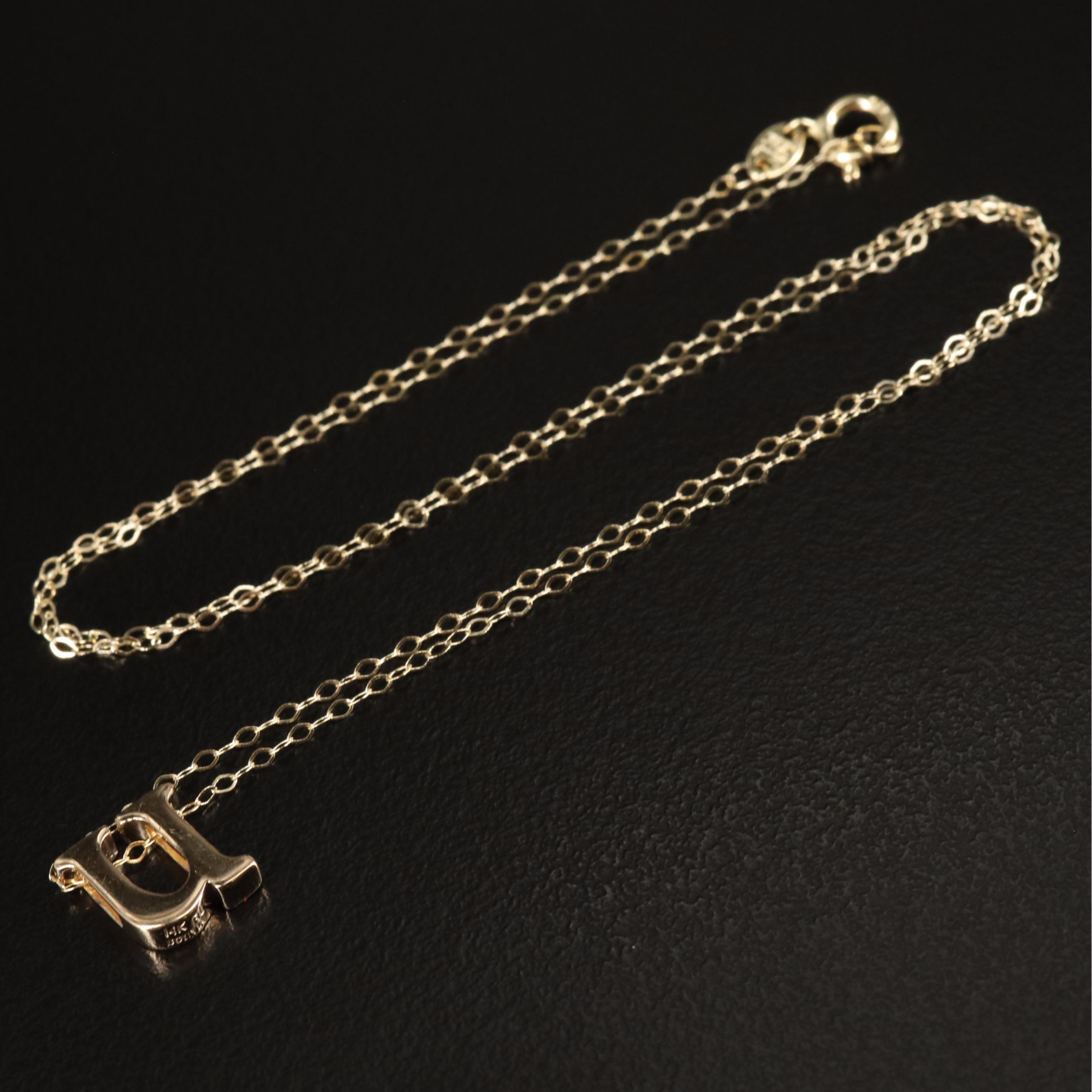 14K Lower Case Letter 'U' Pendant Necklace