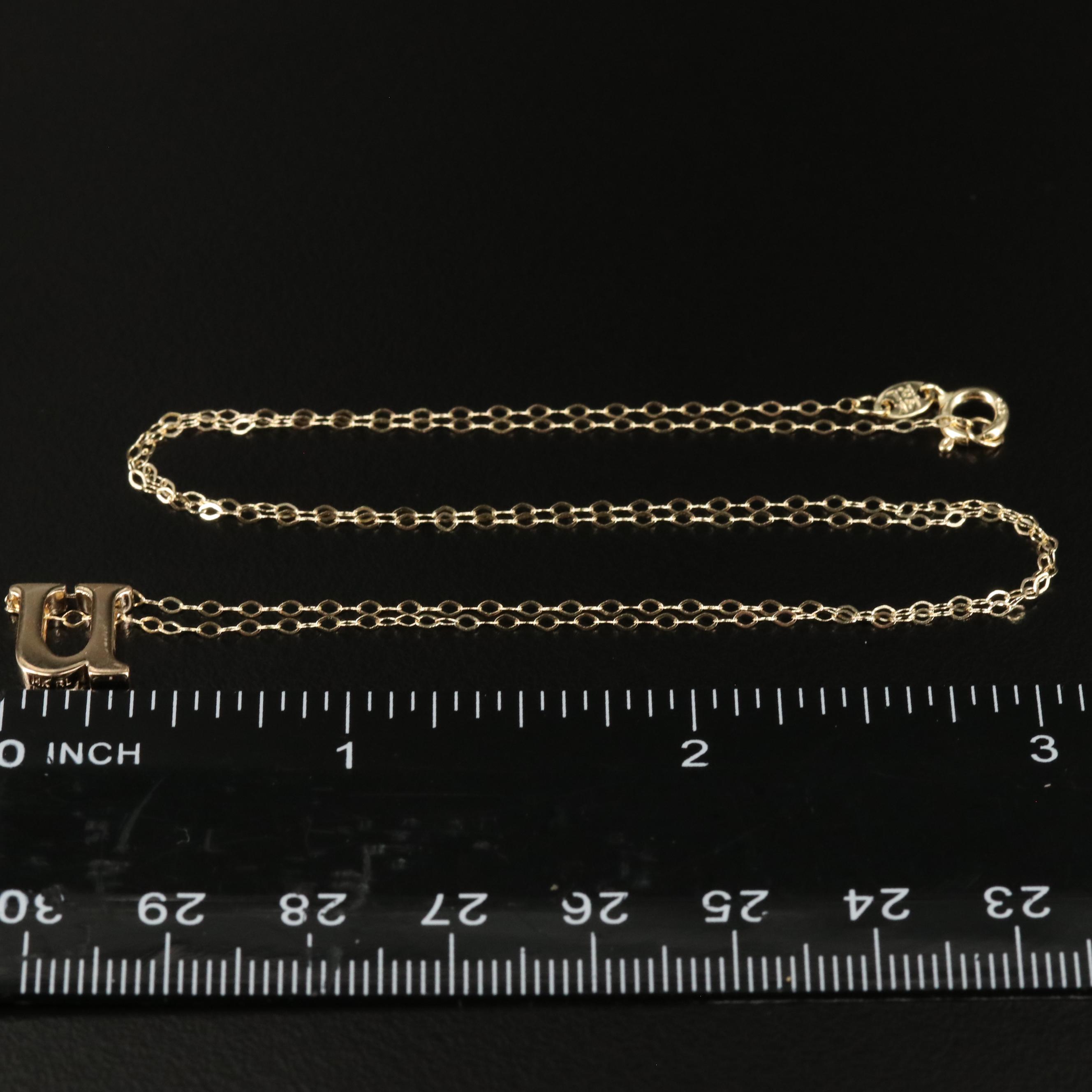 14K Lower Case Letter 'U' Pendant Necklace