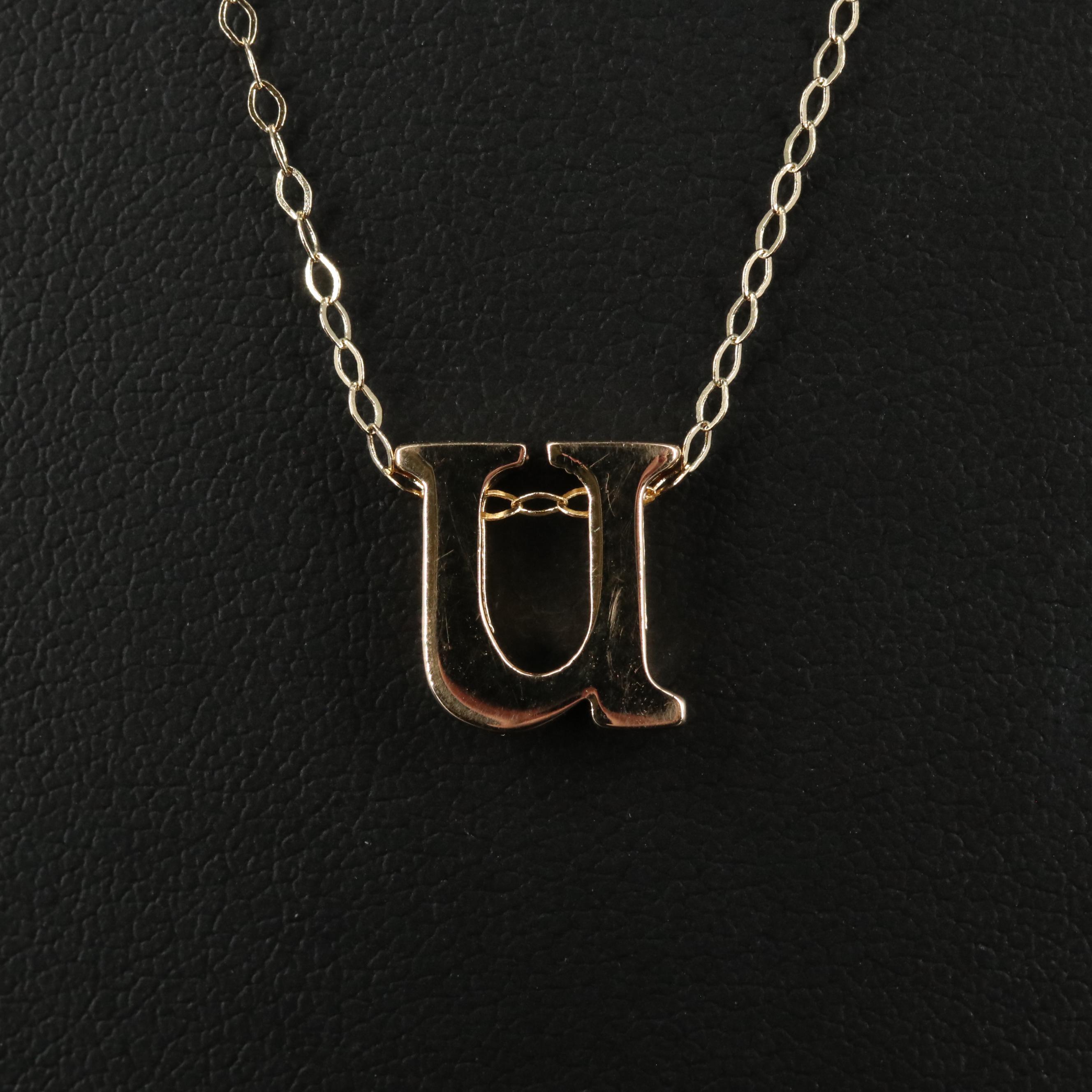 14K Lower Case Letter 'U' Pendant Necklace