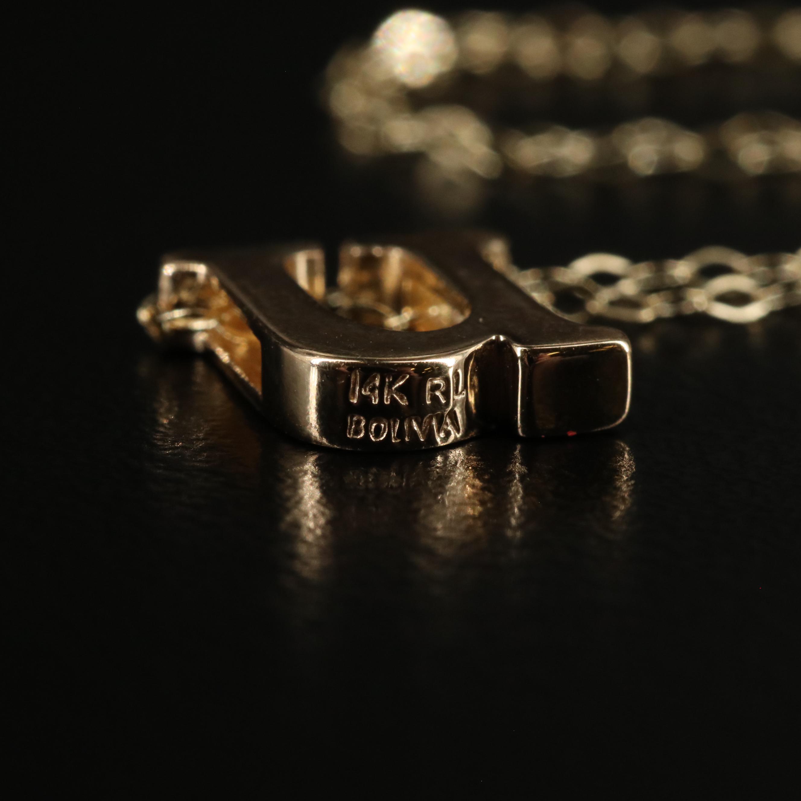 14K Lower Case Letter 'U' Pendant Necklace