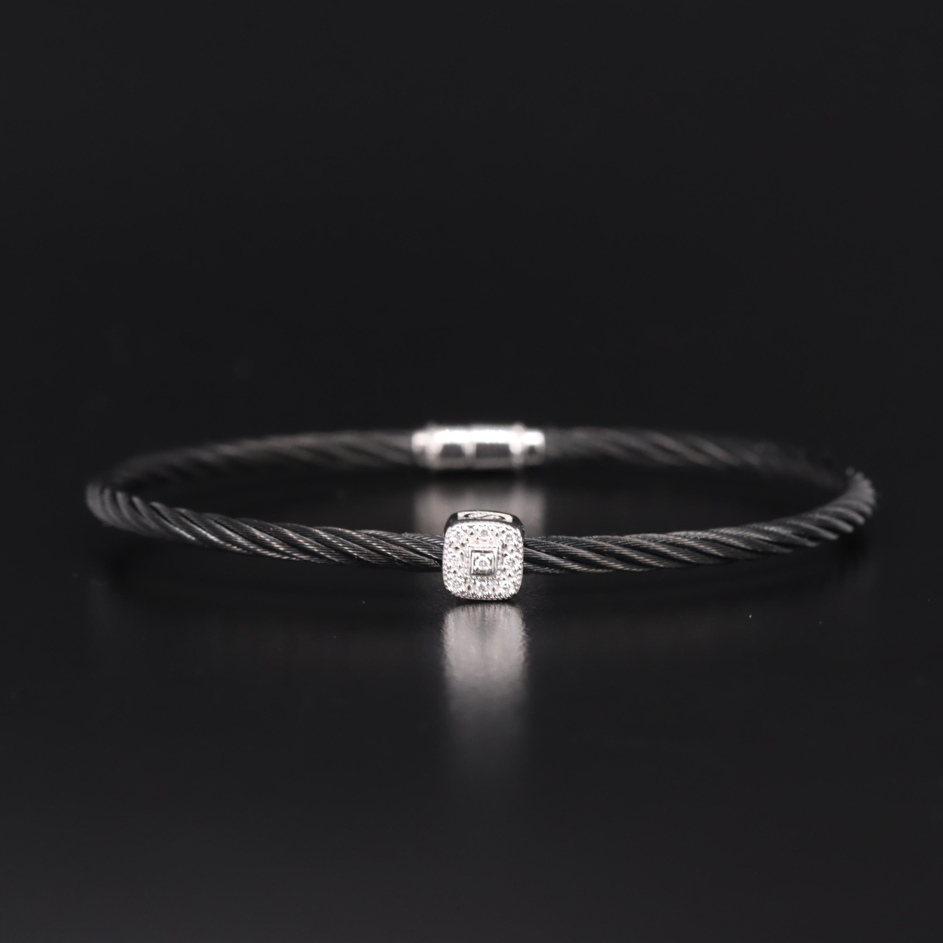 Charriol Stainless Steel Cable Bracelet with 18K and Diamond Accents