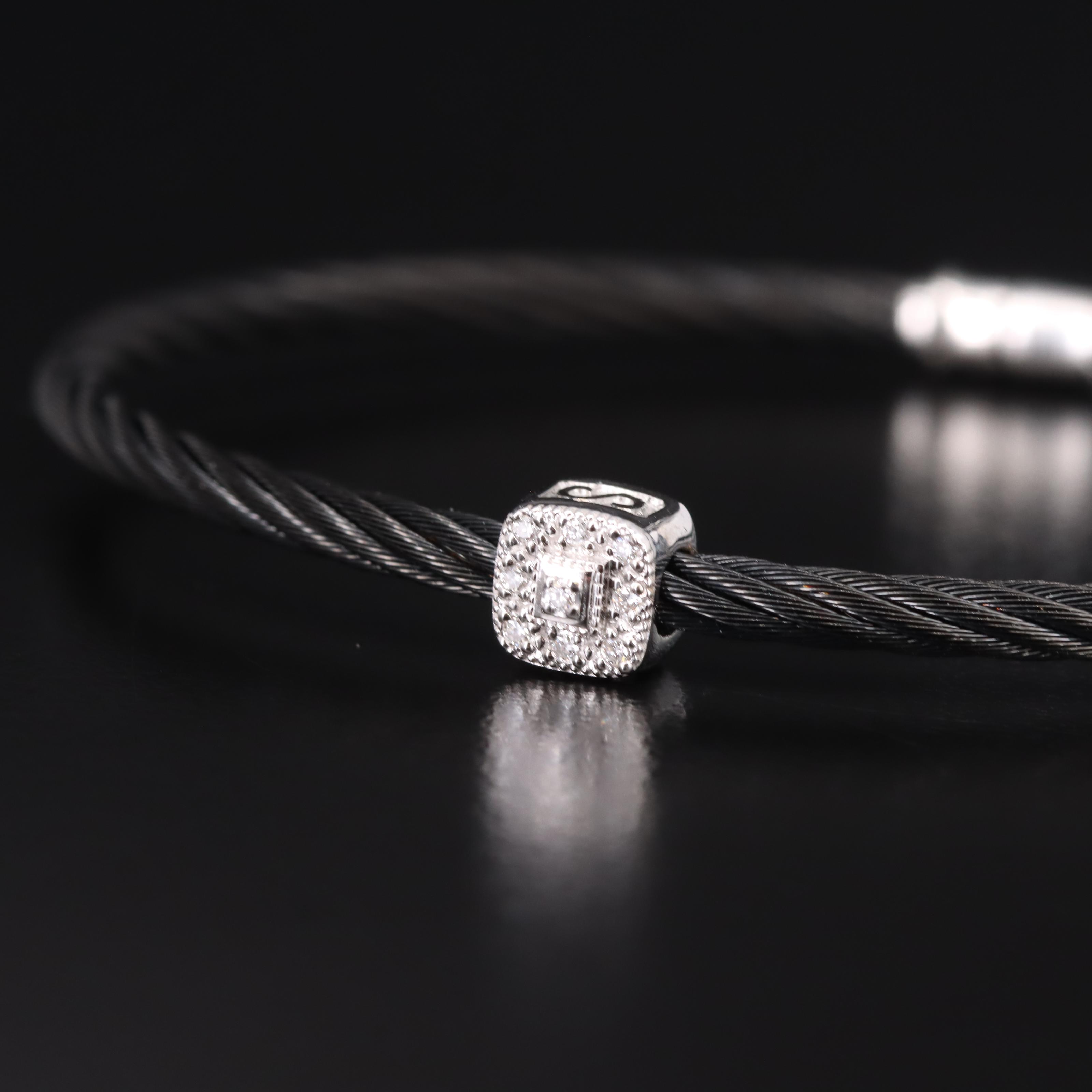 Charriol Stainless Steel Cable Bracelet with 18K and Diamond Accents