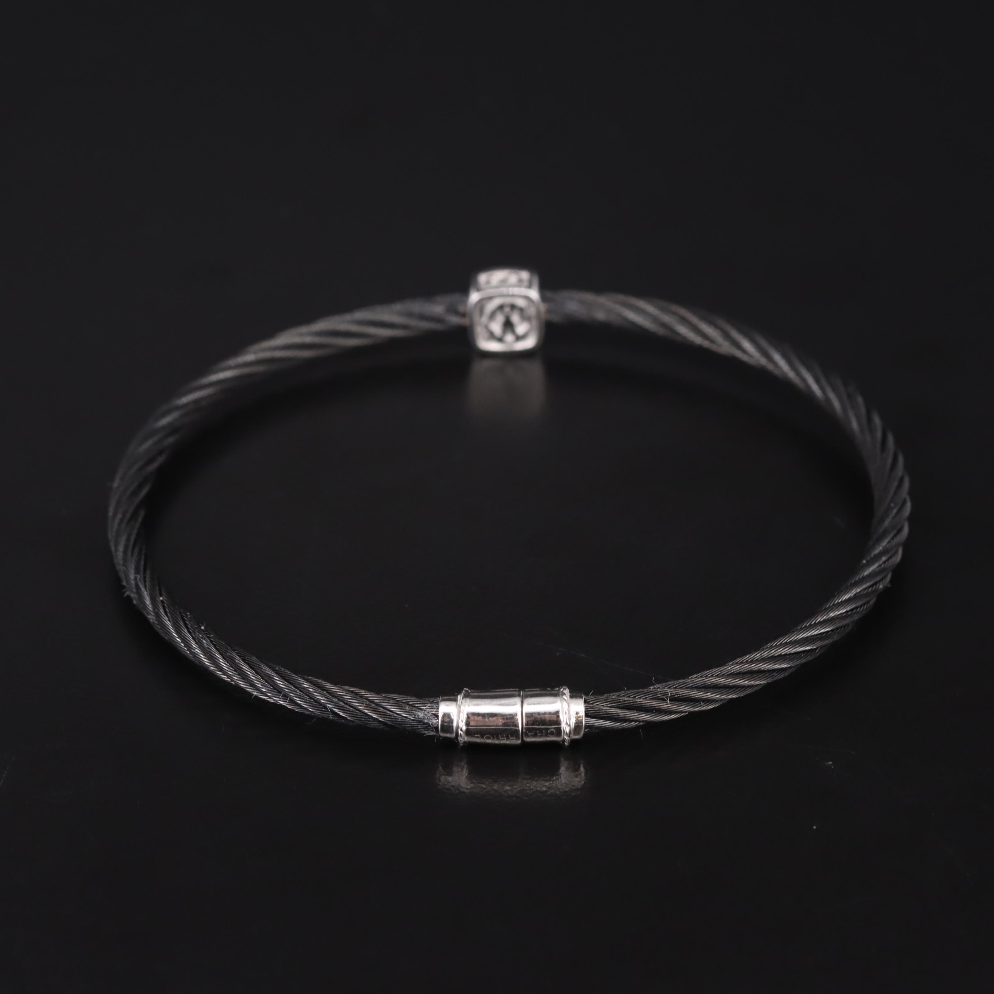 Charriol Stainless Steel Cable Bracelet with 18K and Diamond Accents