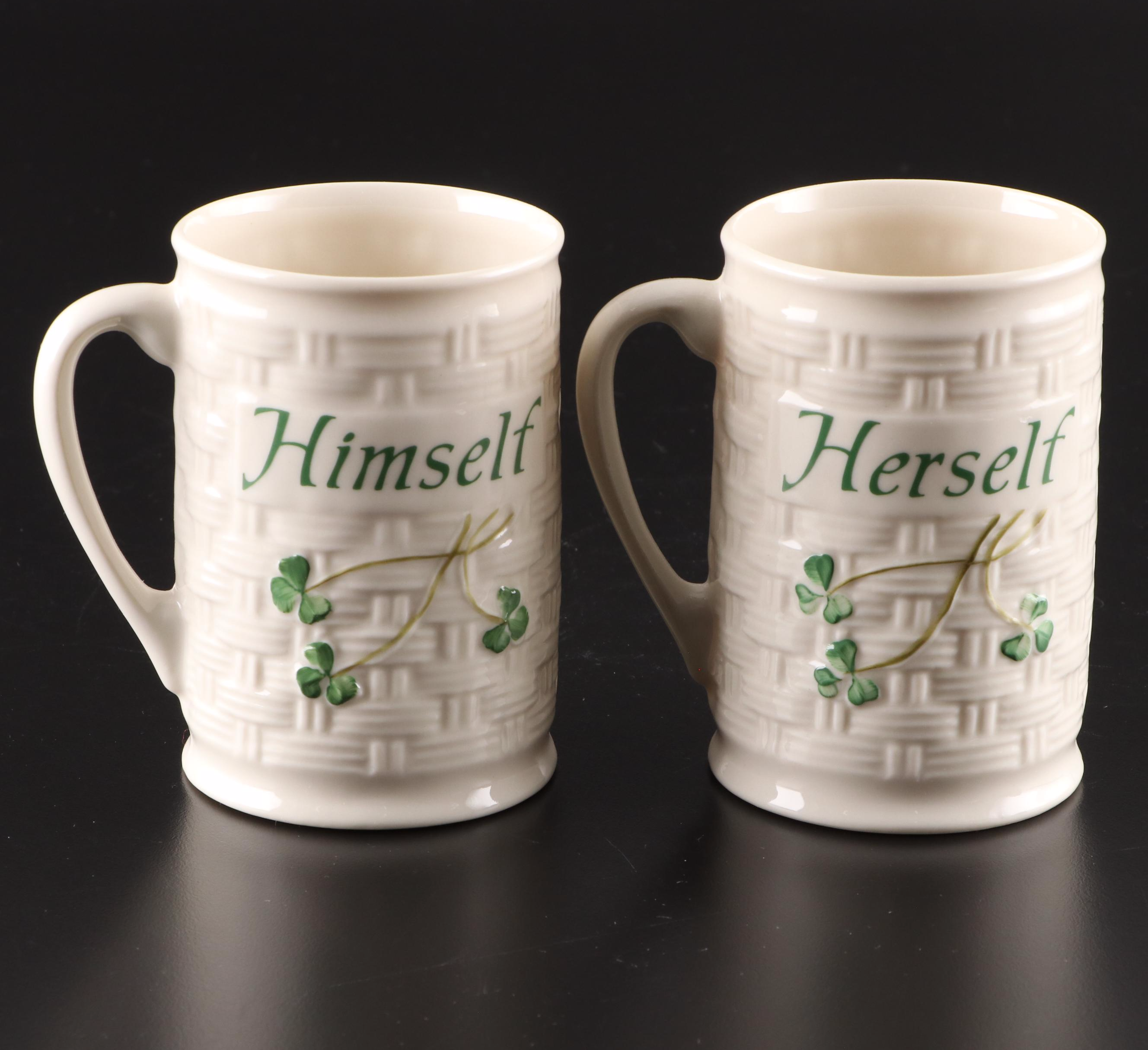 Belleek "Shamrock" His and Hers Porcelain Mugs and Tableware