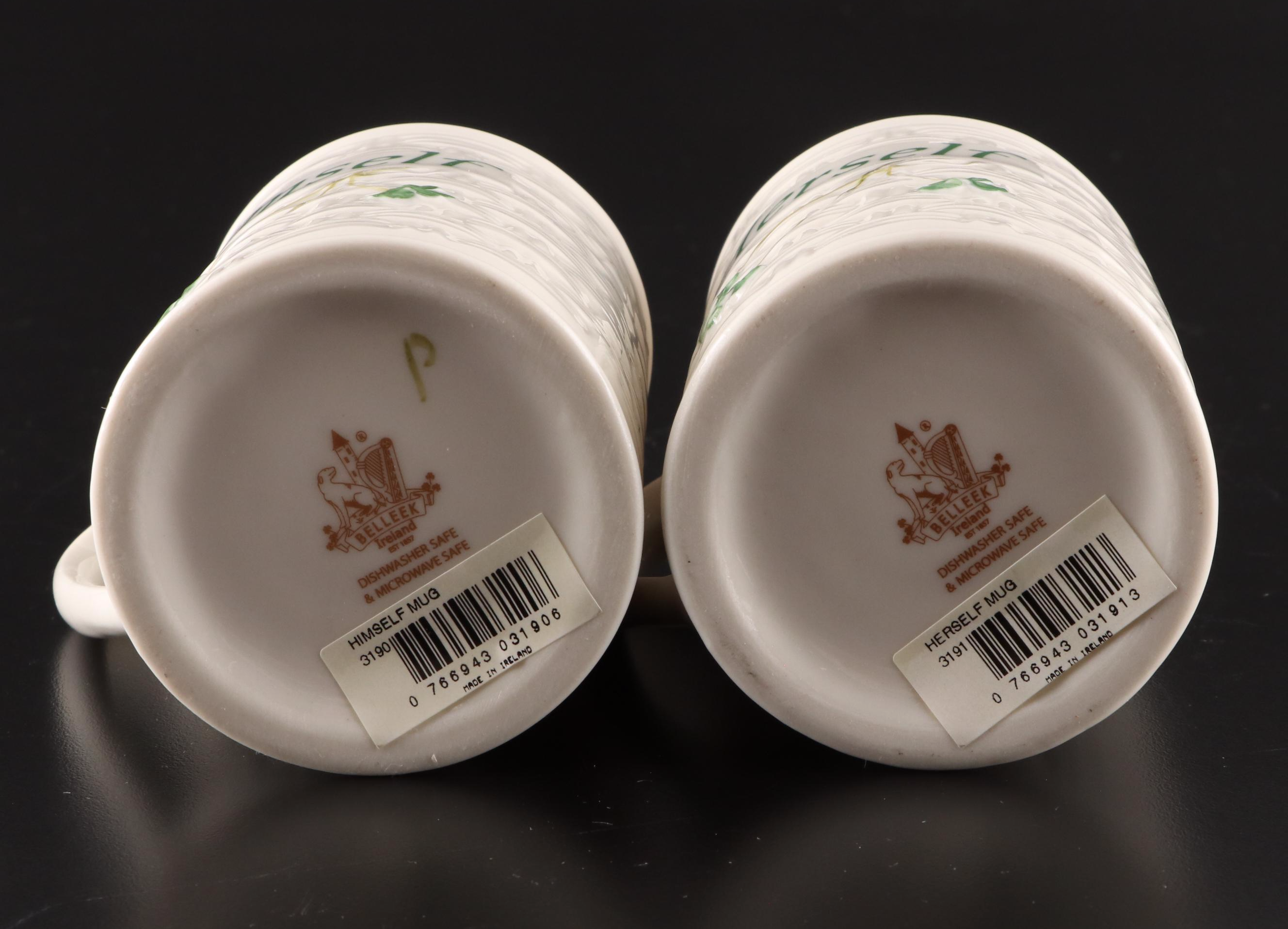 Belleek "Shamrock" His and Hers Porcelain Mugs and Tableware