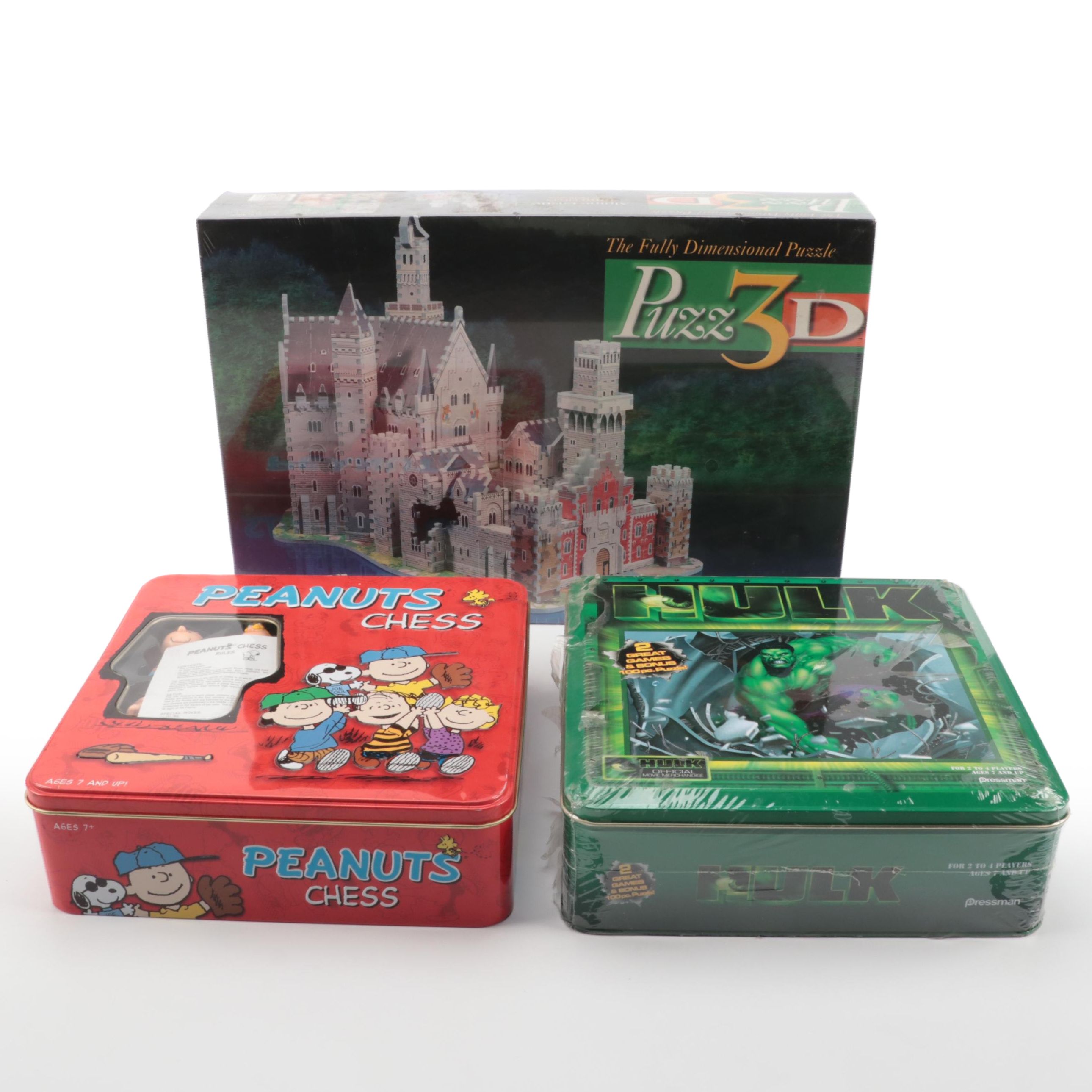USAopoly Peanuts Chess Game, Pressman Hulk Board Games and Milton Bradley Puzzle