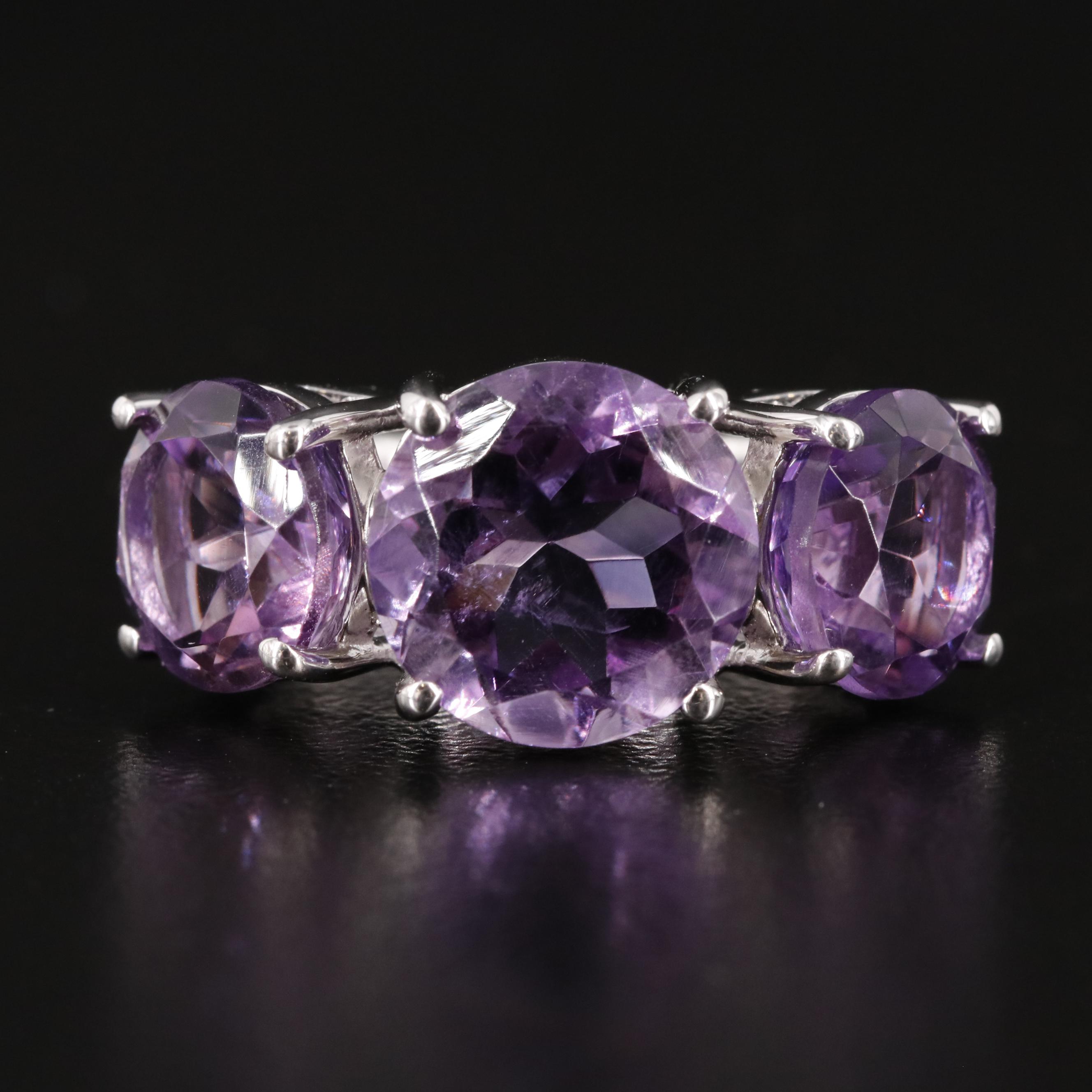 Sterling Three Stone Amethyst Ring