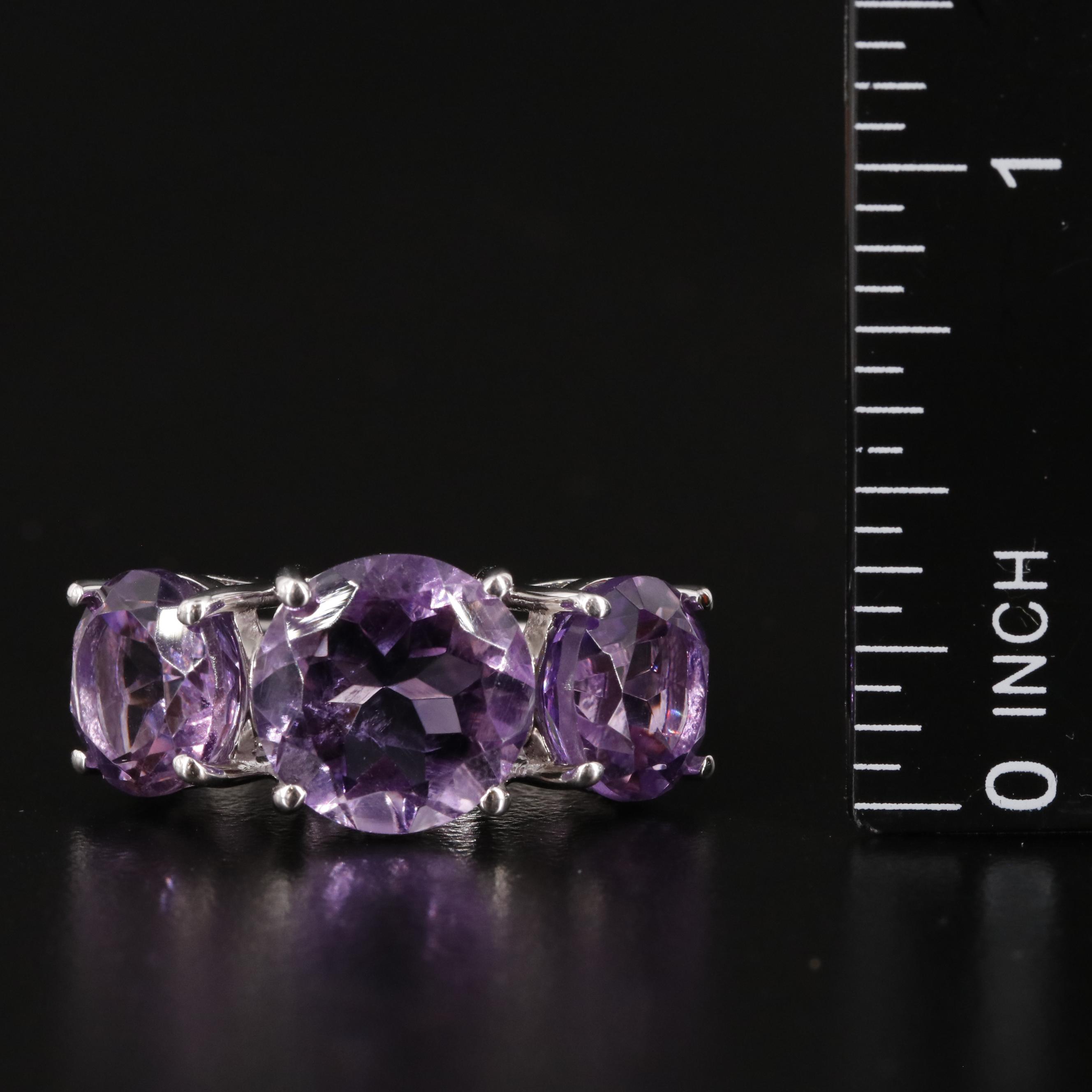 Sterling Three Stone Amethyst Ring