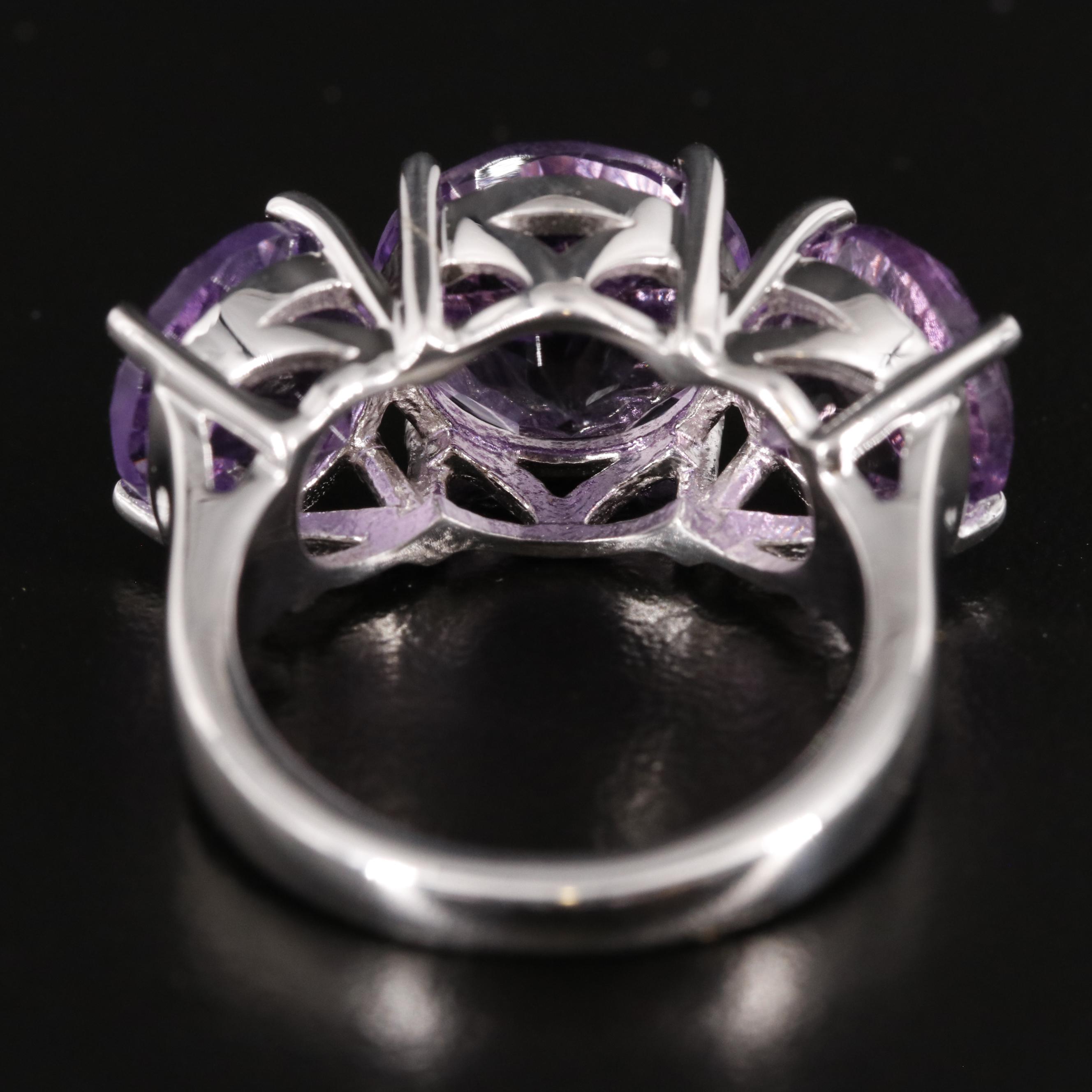 Sterling Three Stone Amethyst Ring