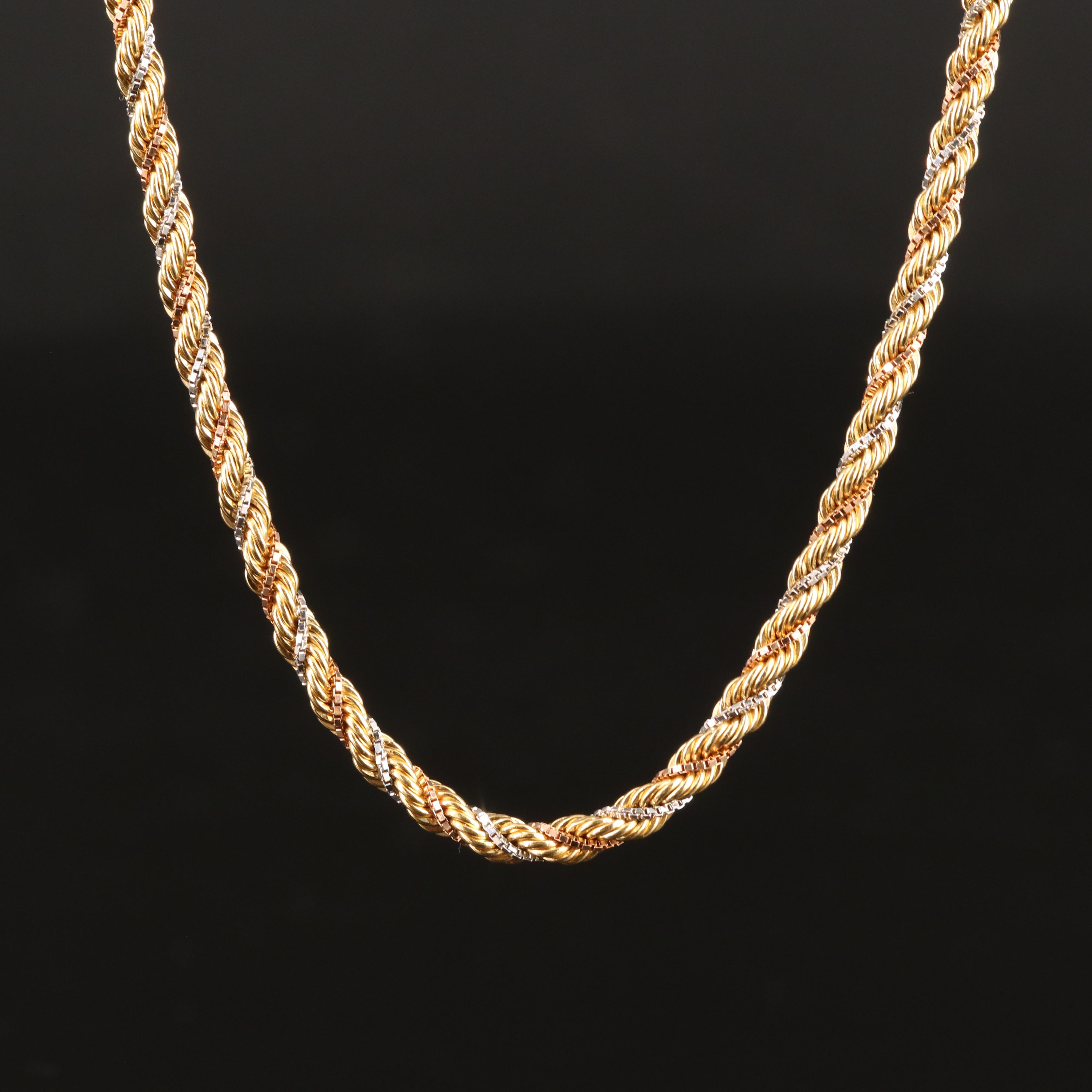 18K Tri-Color Rope Chain Necklace