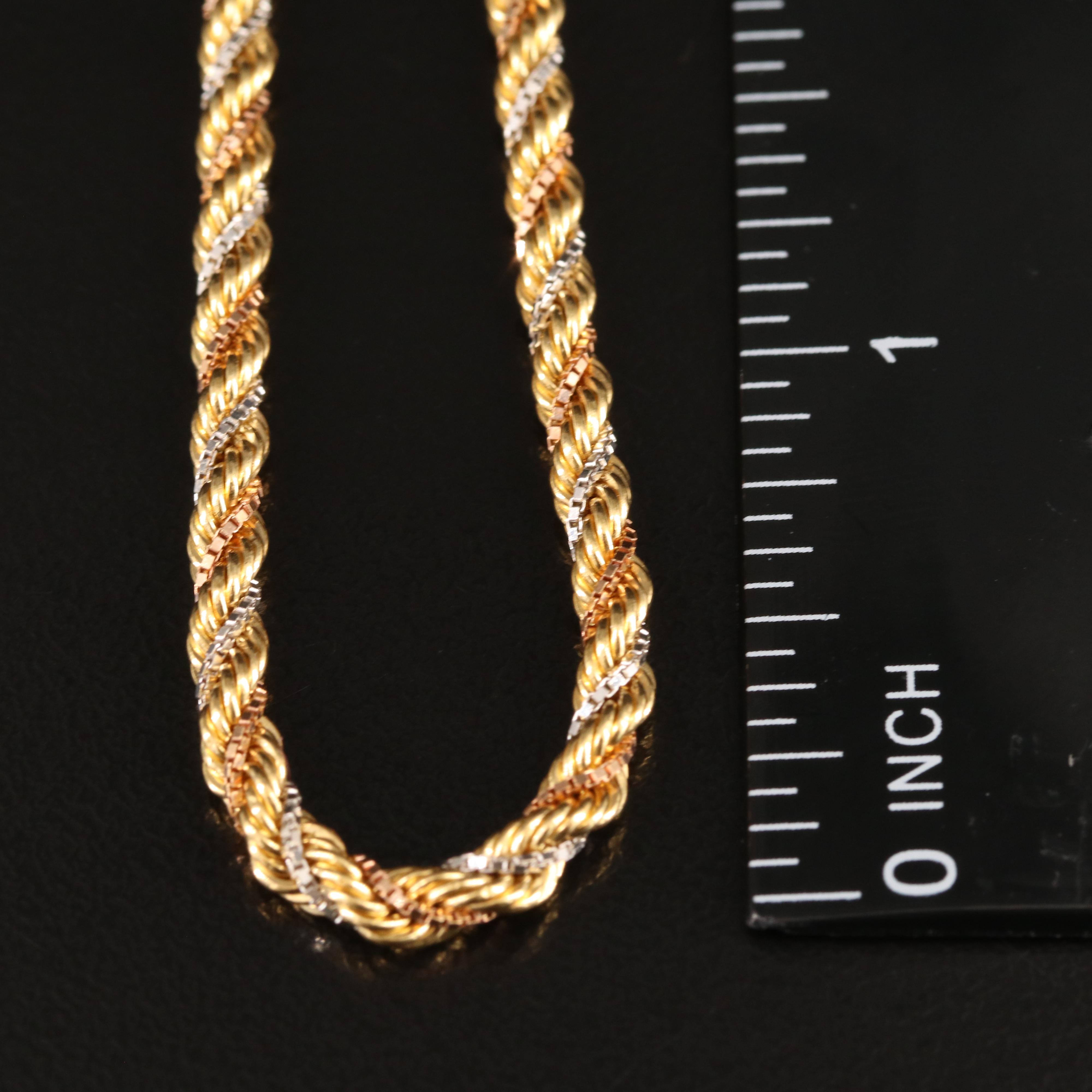 18K Tri-Color Rope Chain Necklace