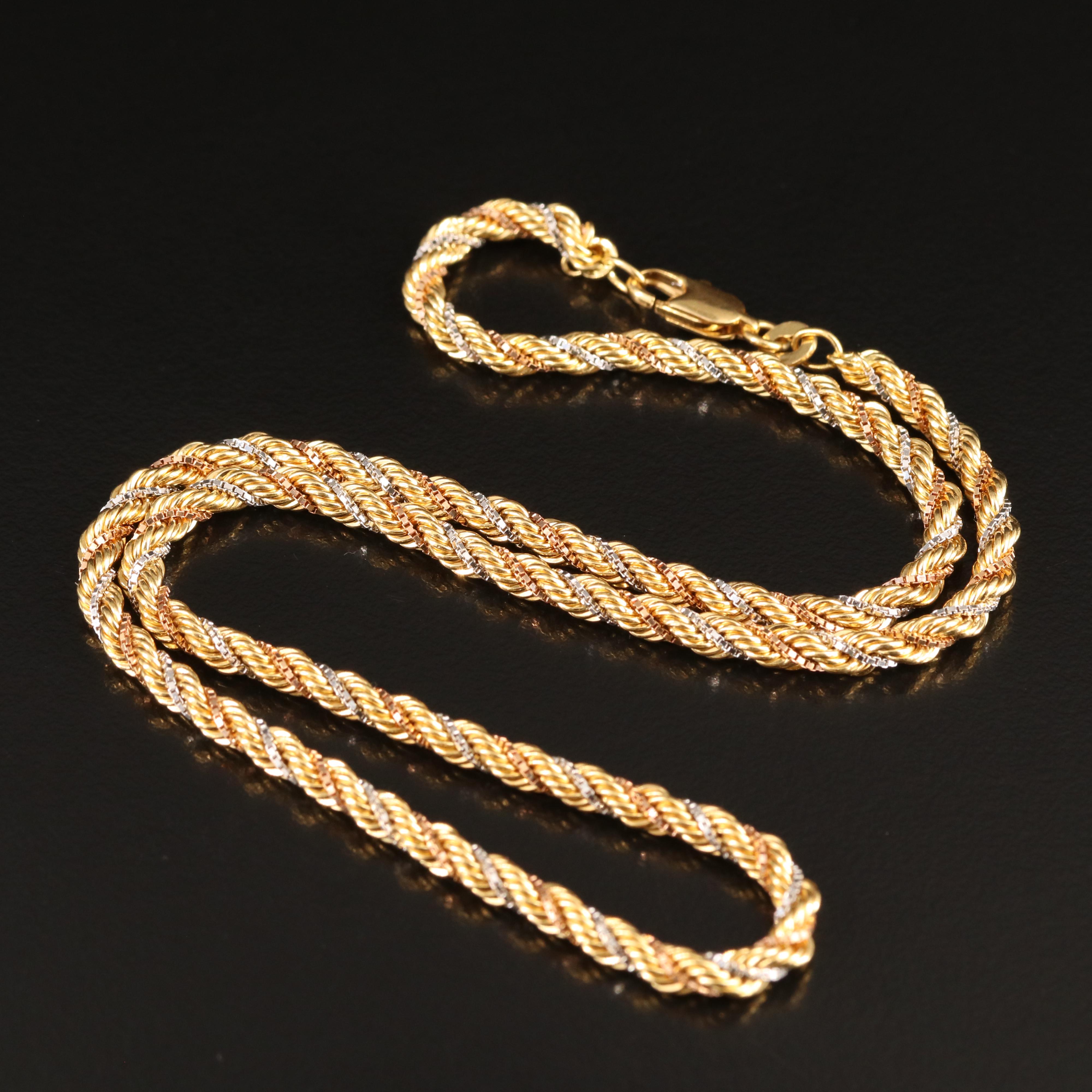 18K Tri-Color Rope Chain Necklace
