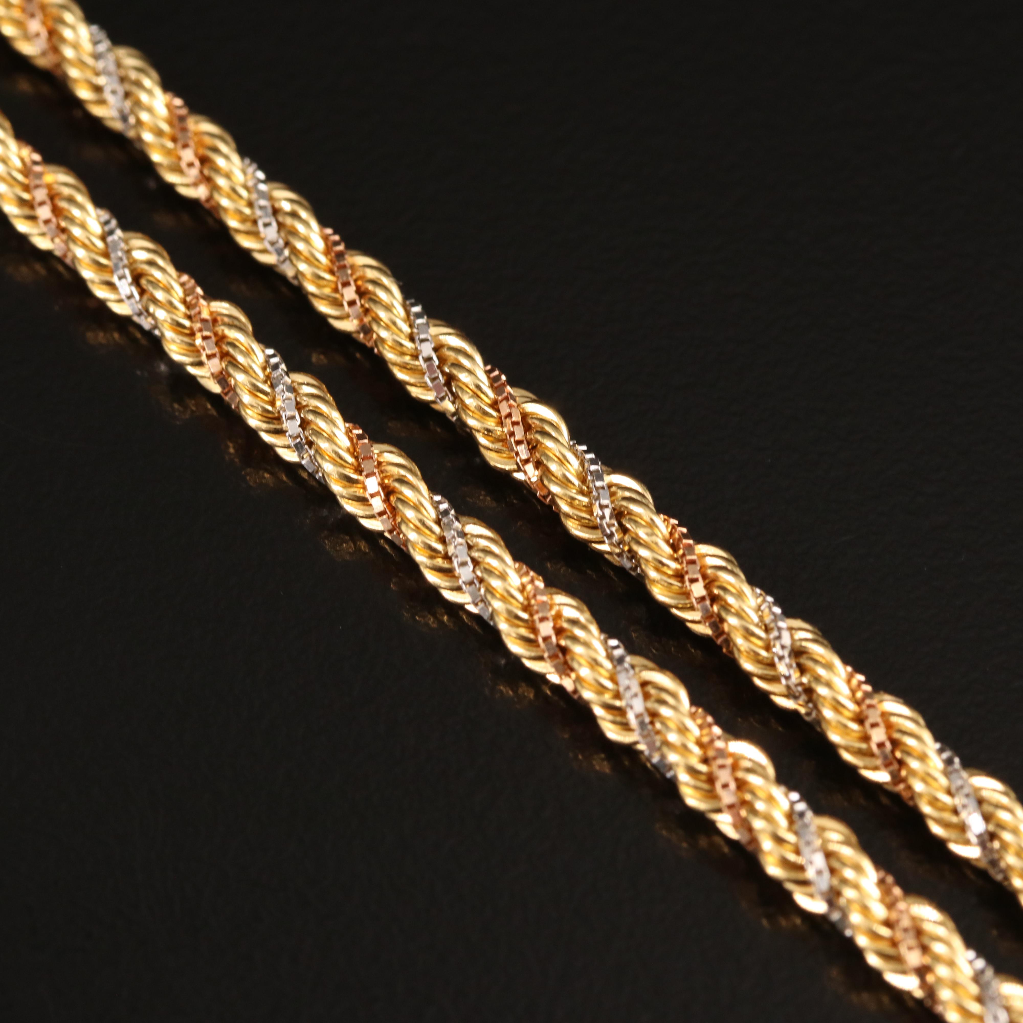 18K Tri-Color Rope Chain Necklace