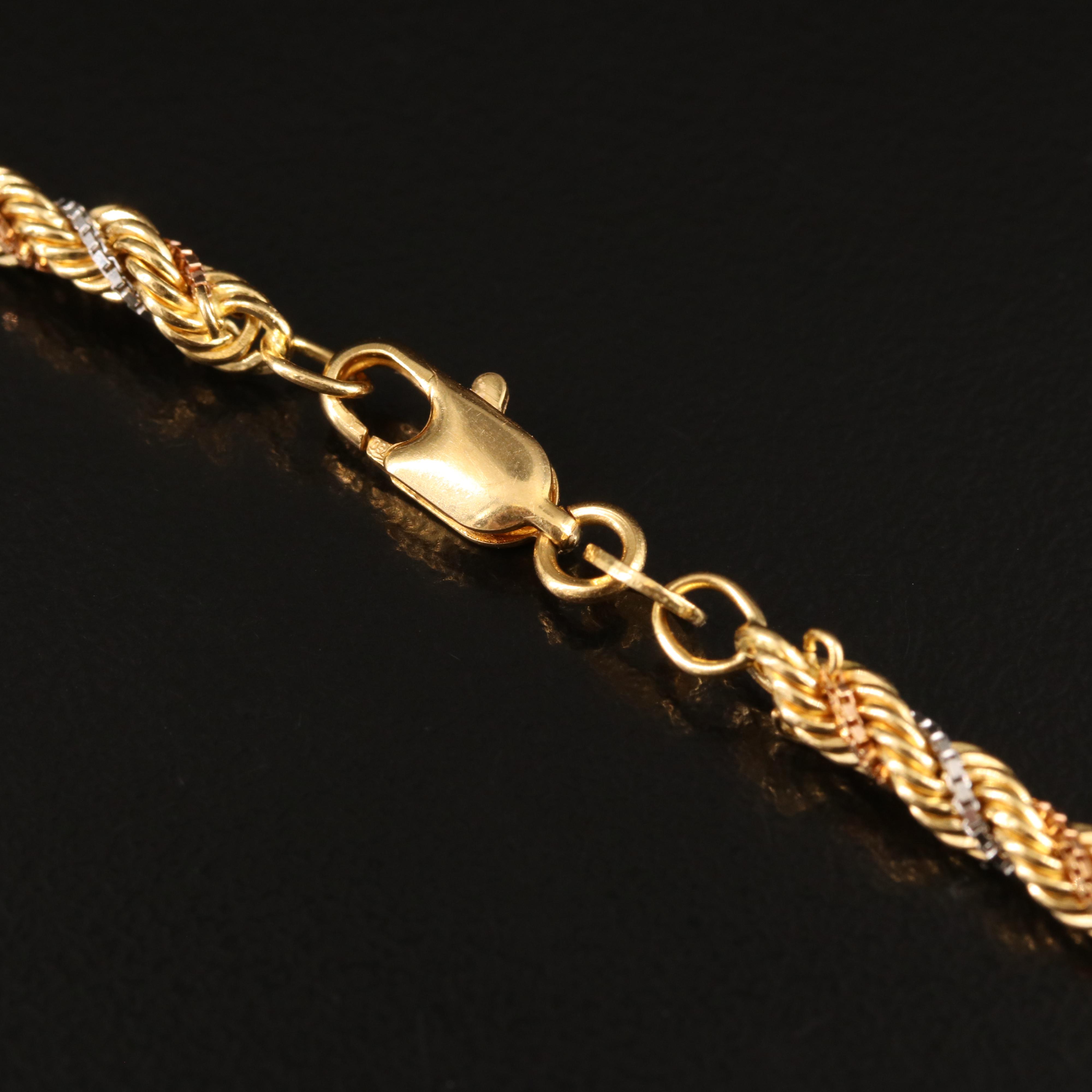 18K Tri-Color Rope Chain Necklace