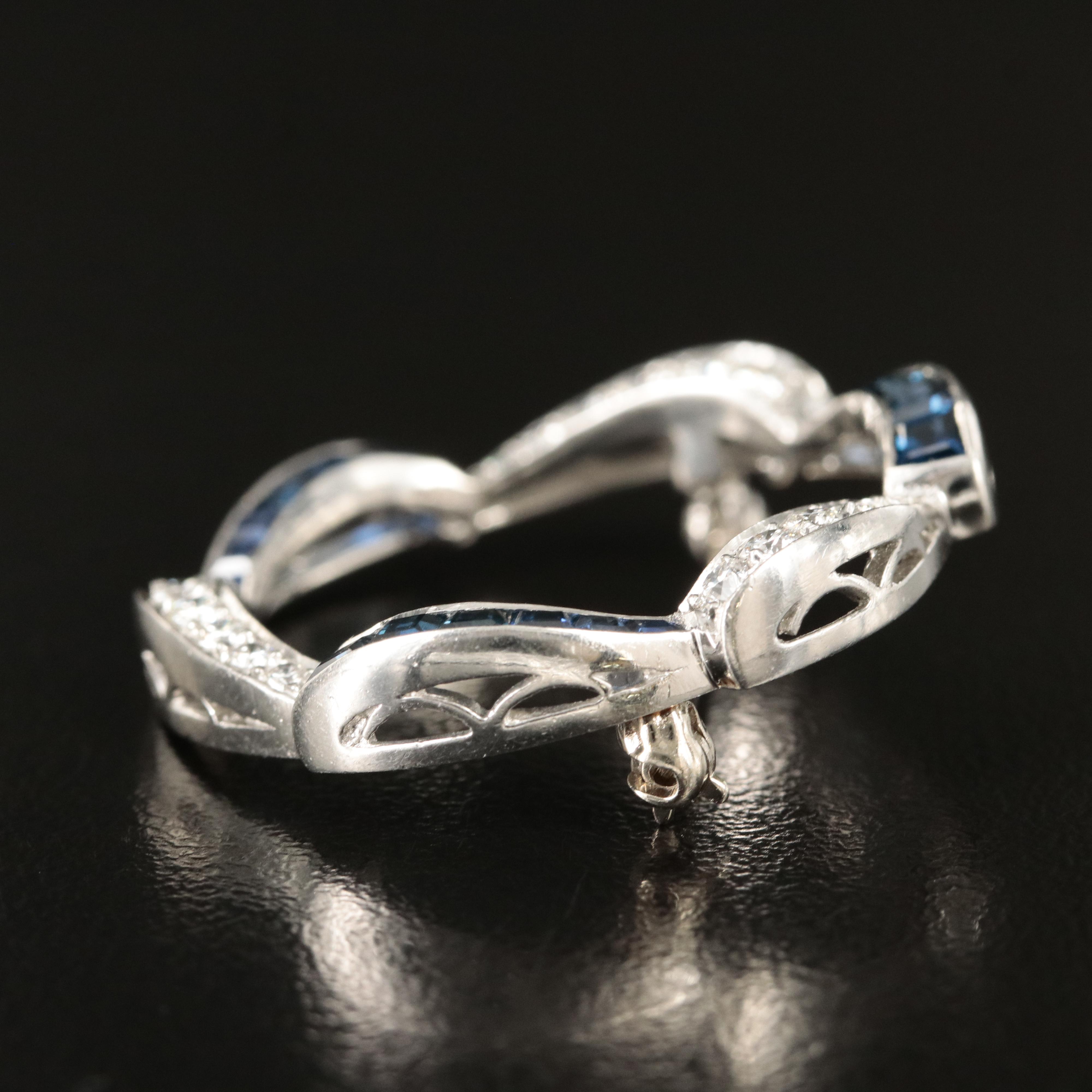 Platinum Diamond and Sapphire Circle Brooch