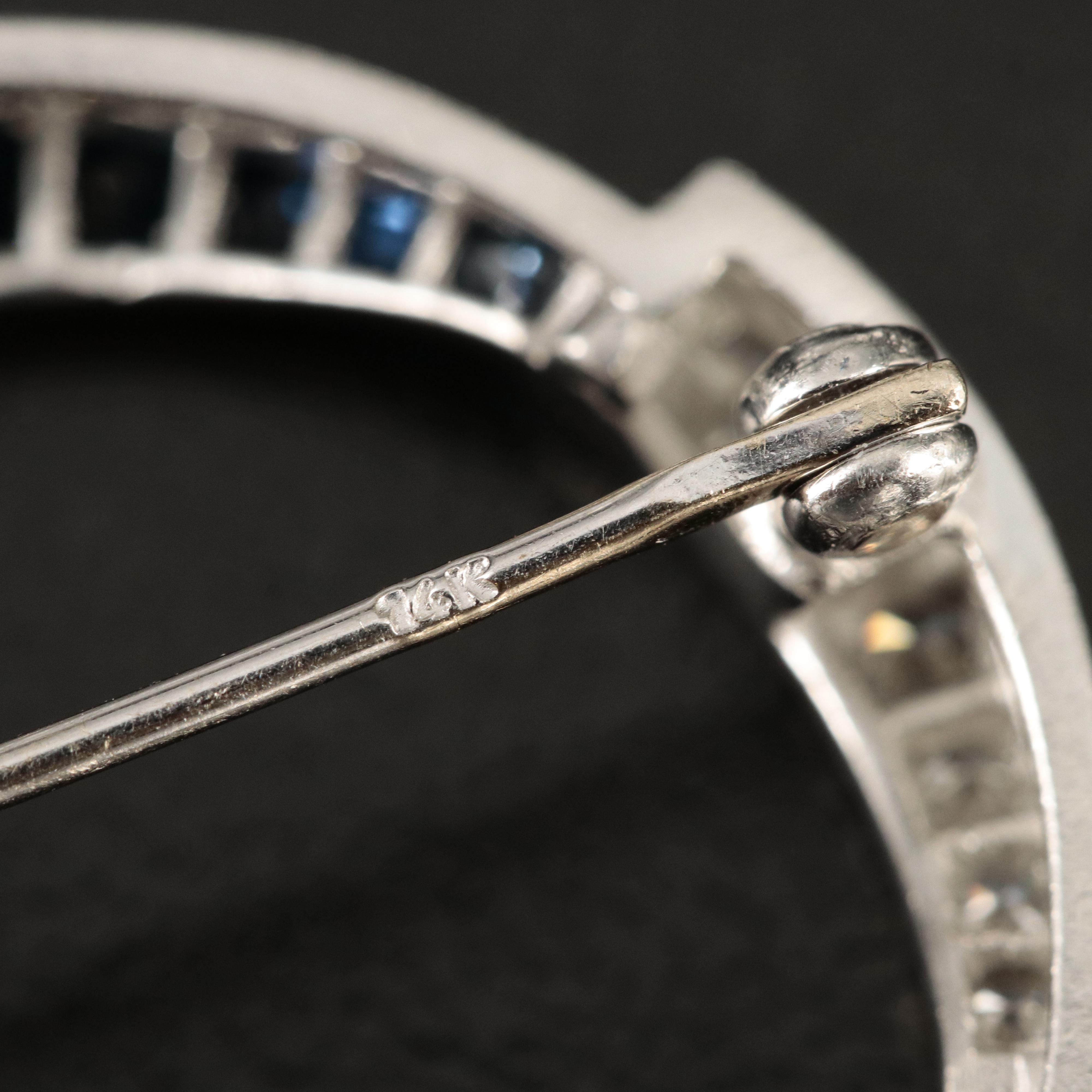 Platinum Diamond and Sapphire Circle Brooch