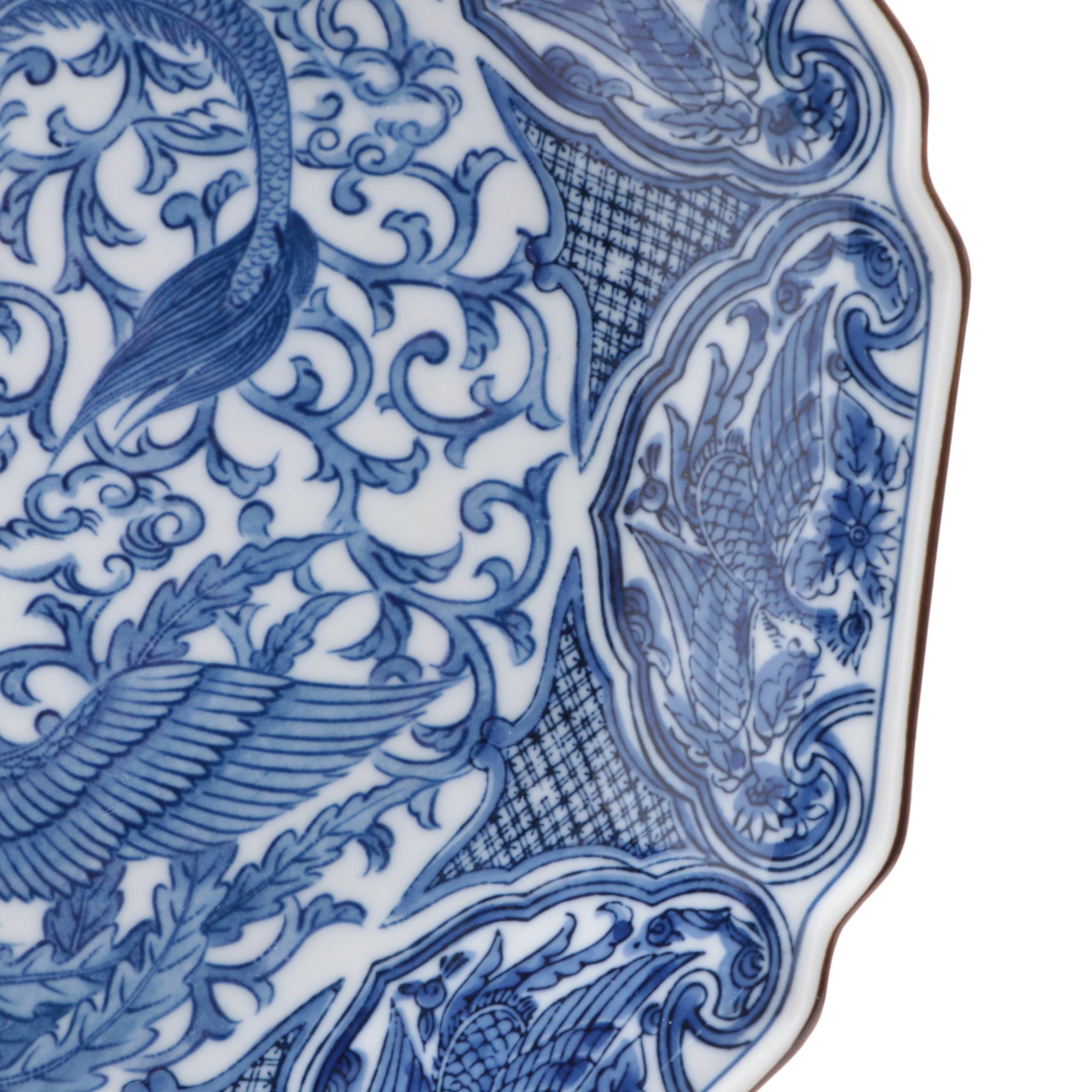 Chinese Blue and White Porcelain Dragon and Phoenix Dish