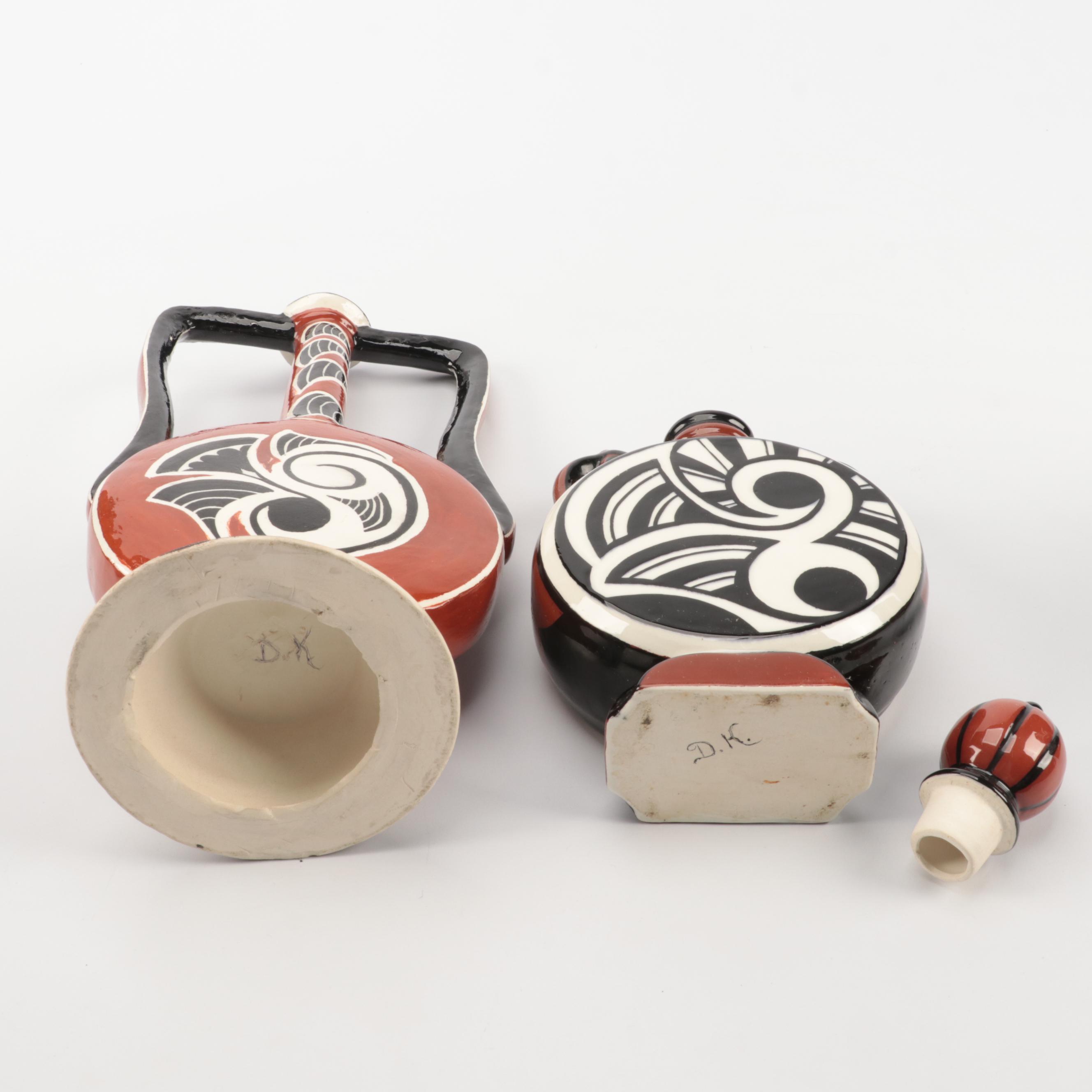 Art Deco Greek Style Earthenware Bottles and Vases, 20th Century