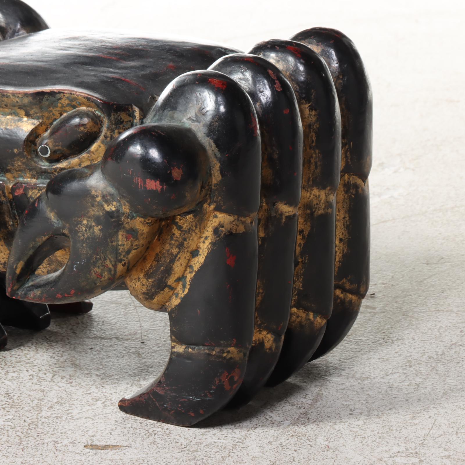 Carved Wooden Figural Crab Footstool