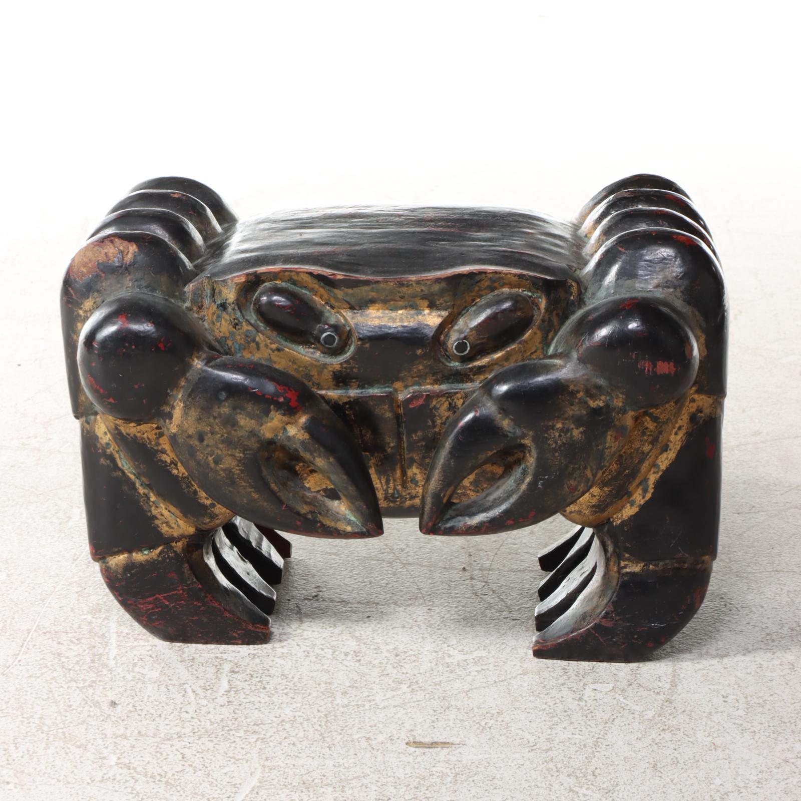 Carved Wooden Figural Crab Footstool