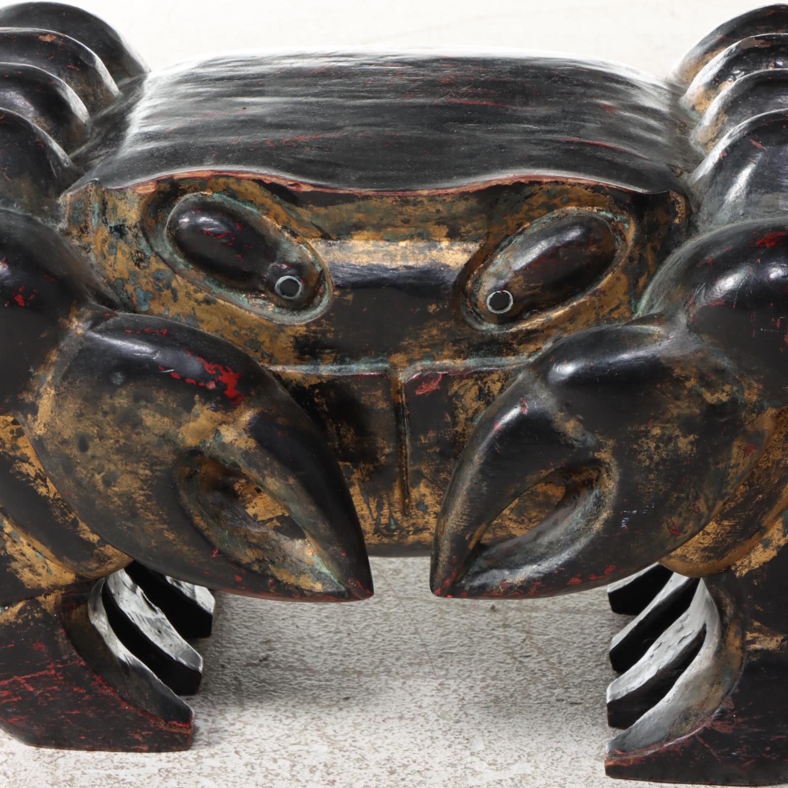 Carved Wooden Figural Crab Footstool