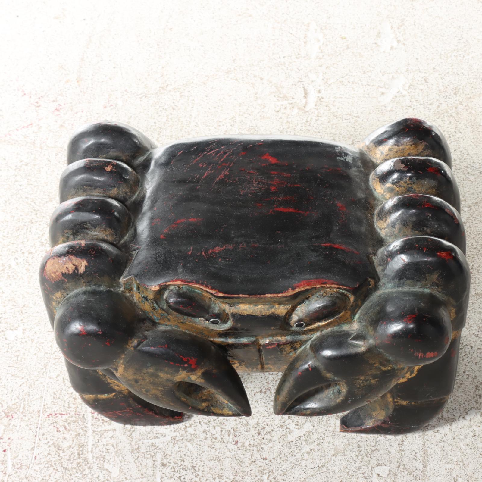 Carved Wooden Figural Crab Footstool