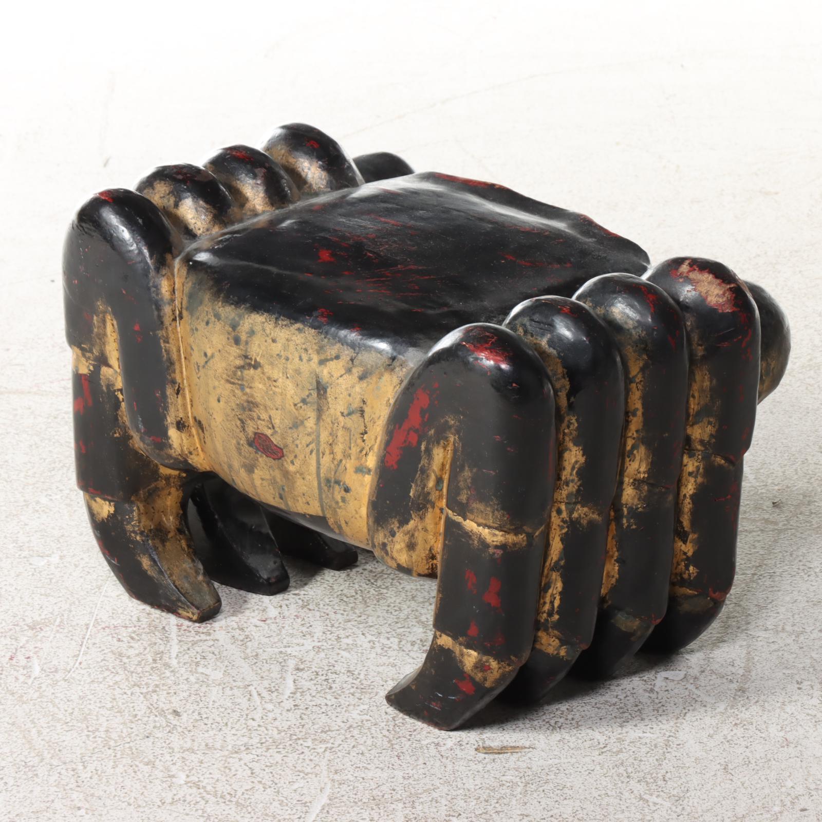 Carved Wooden Figural Crab Footstool