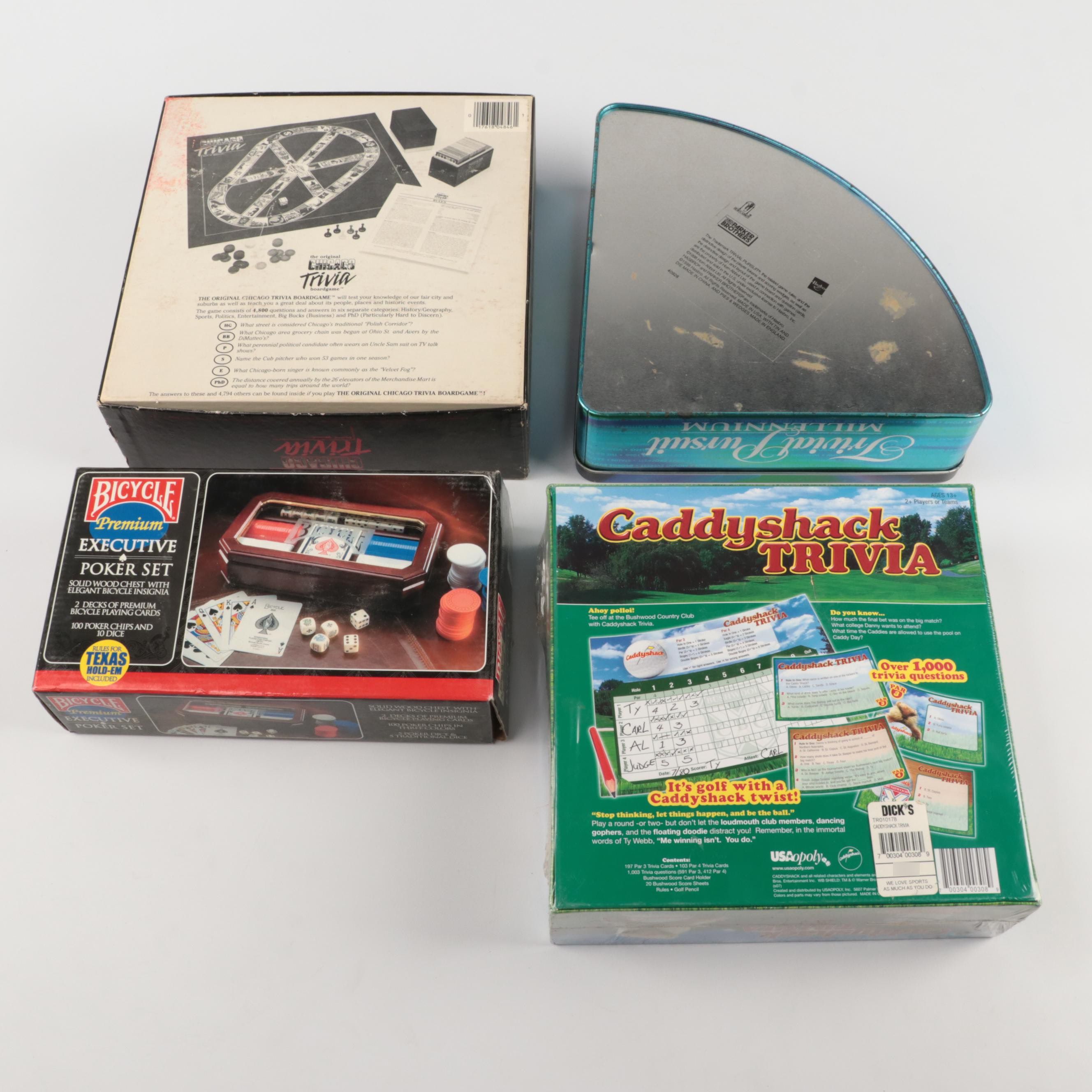 Trivial Pursuit, Caddyshack Trivia, Poker Set and Chicago Trivia Board Games