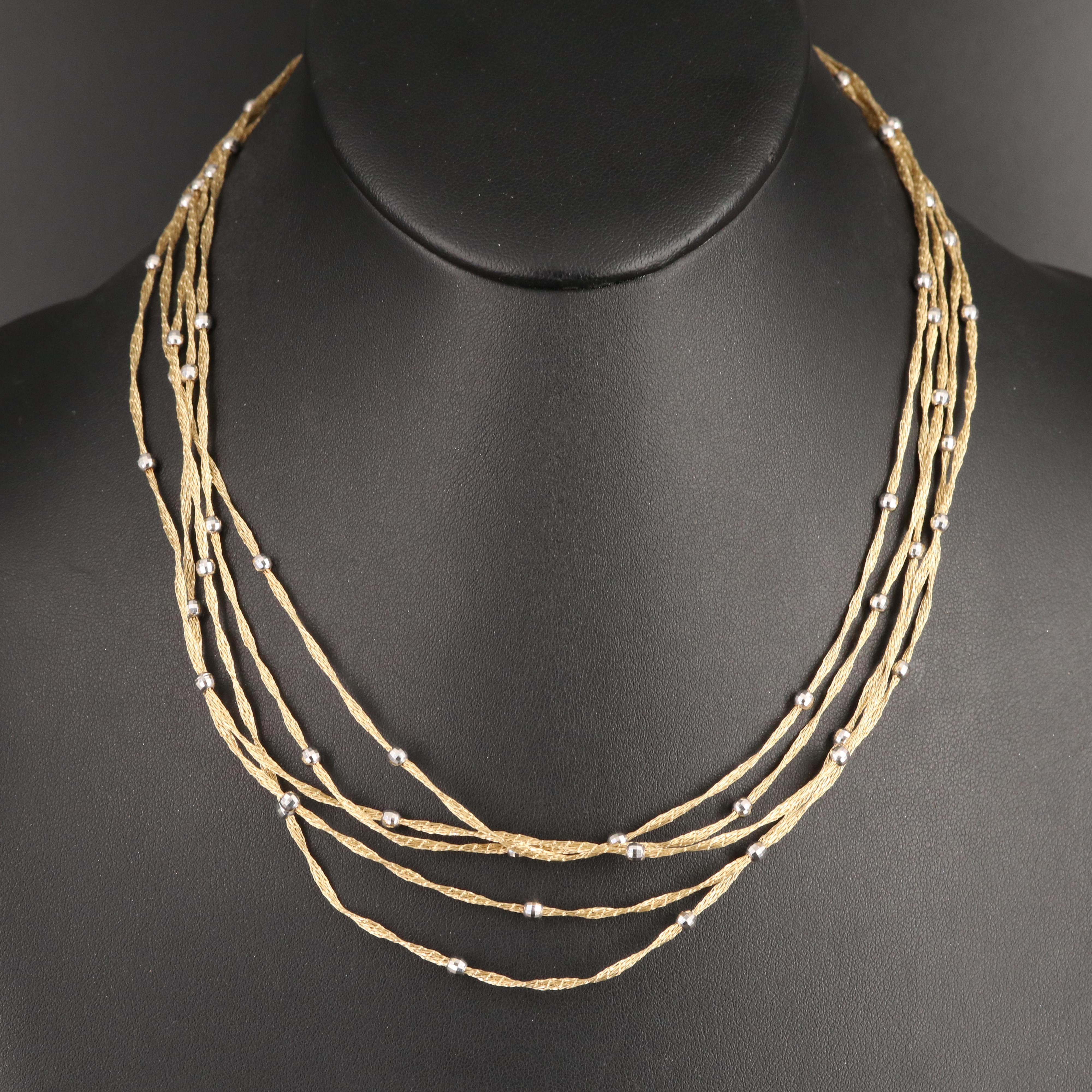 14K  Five Strand Mesh Chain Necklace with Stations