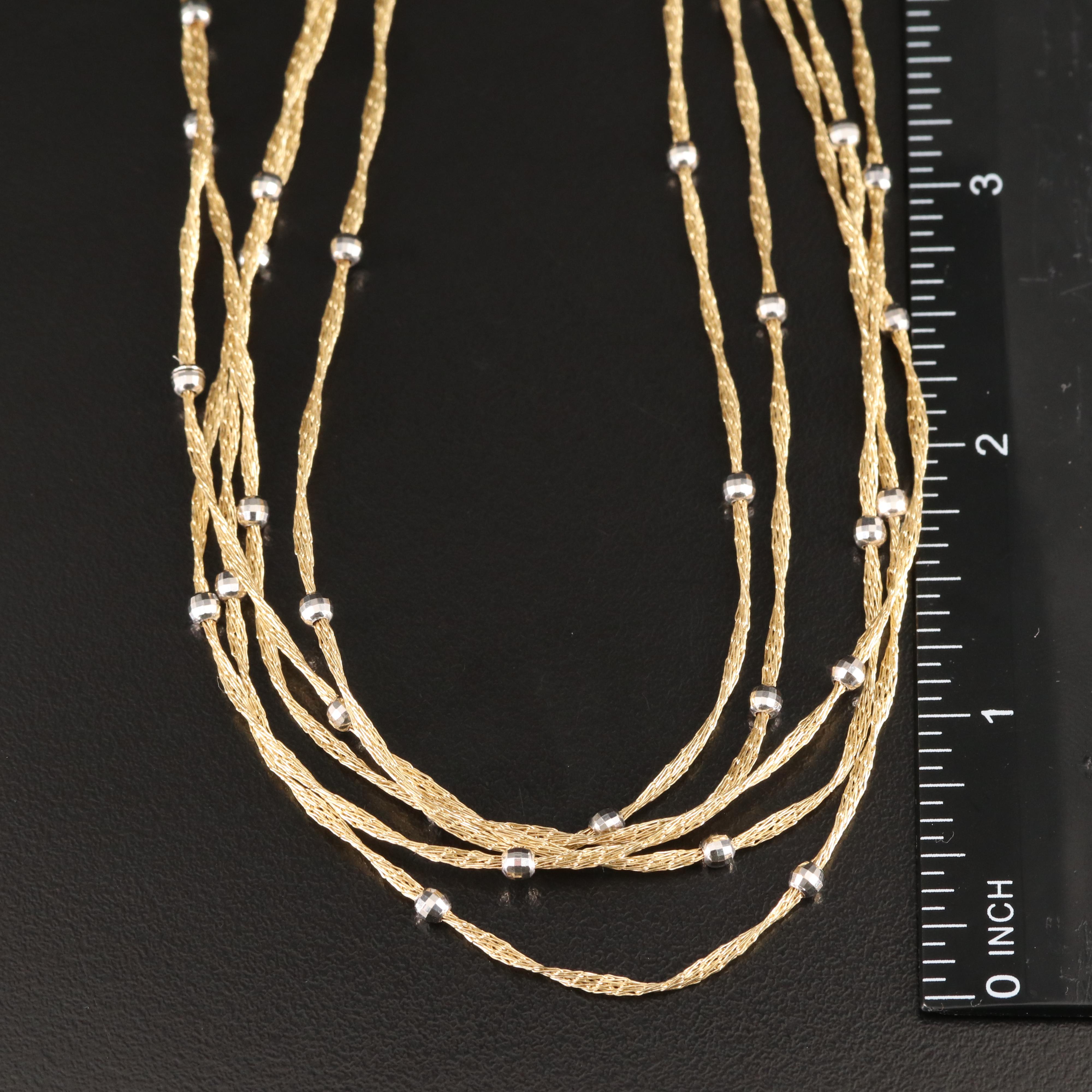 14K  Five Strand Mesh Chain Necklace with Stations