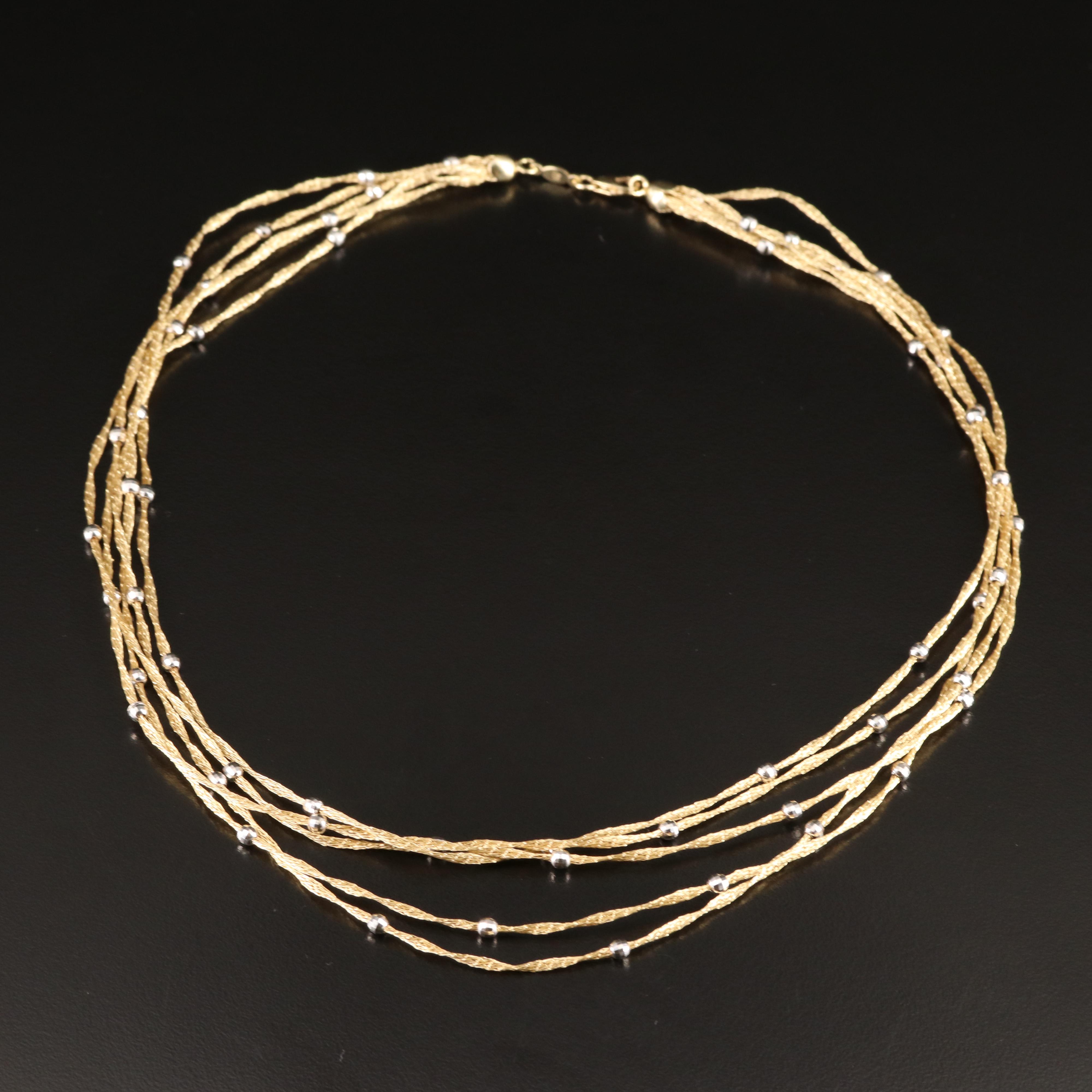 14K  Five Strand Mesh Chain Necklace with Stations