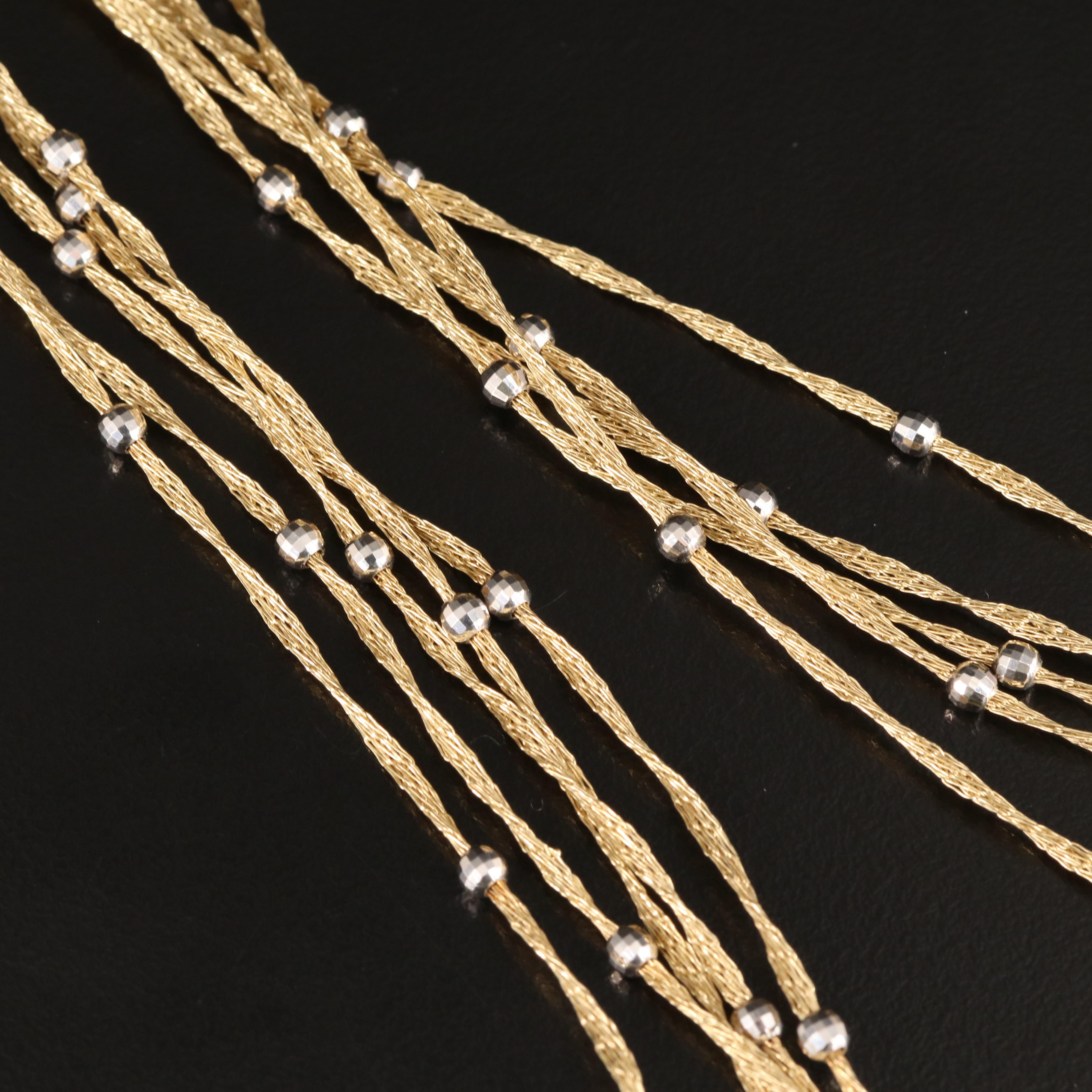 14K  Five Strand Mesh Chain Necklace with Stations