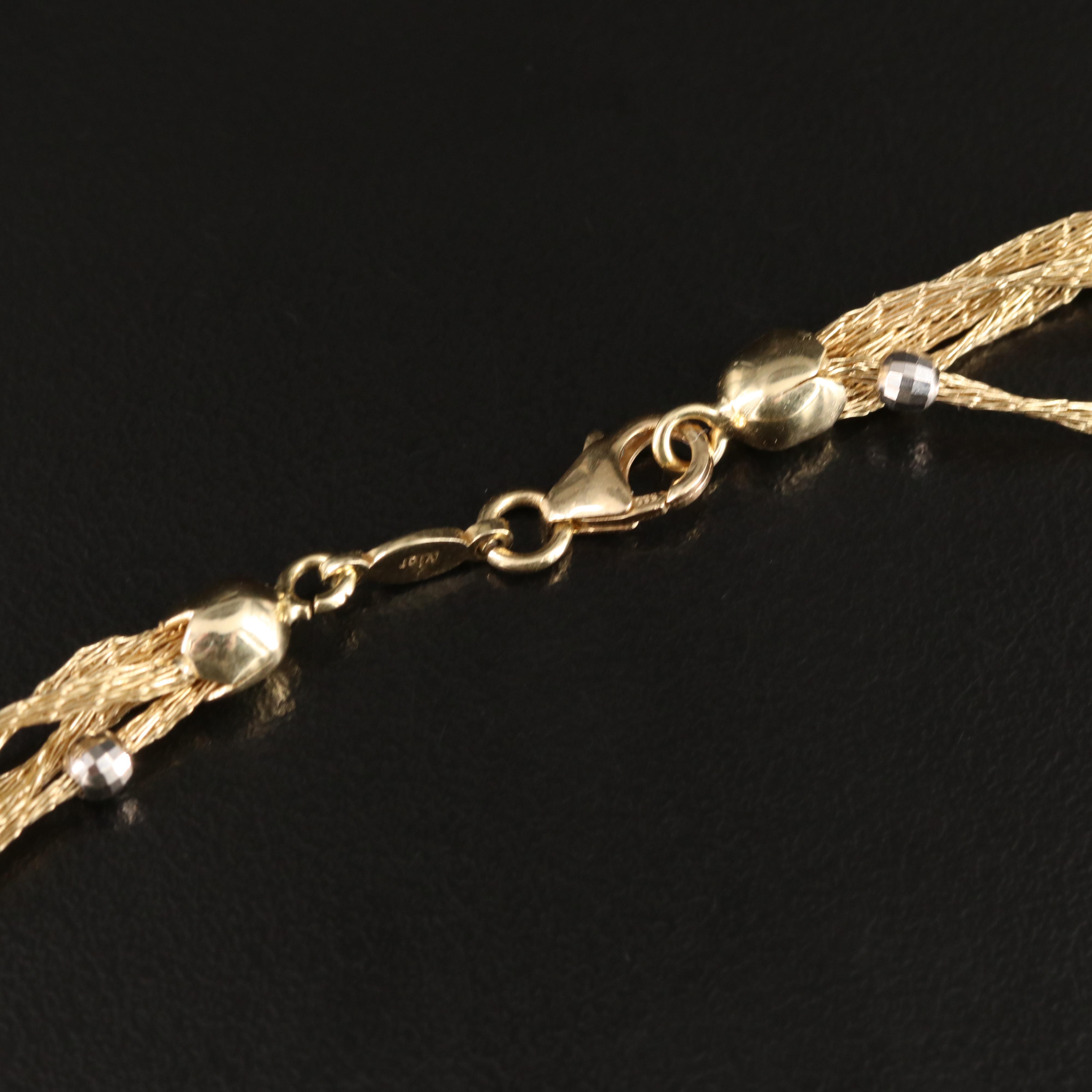 14K  Five Strand Mesh Chain Necklace with Stations