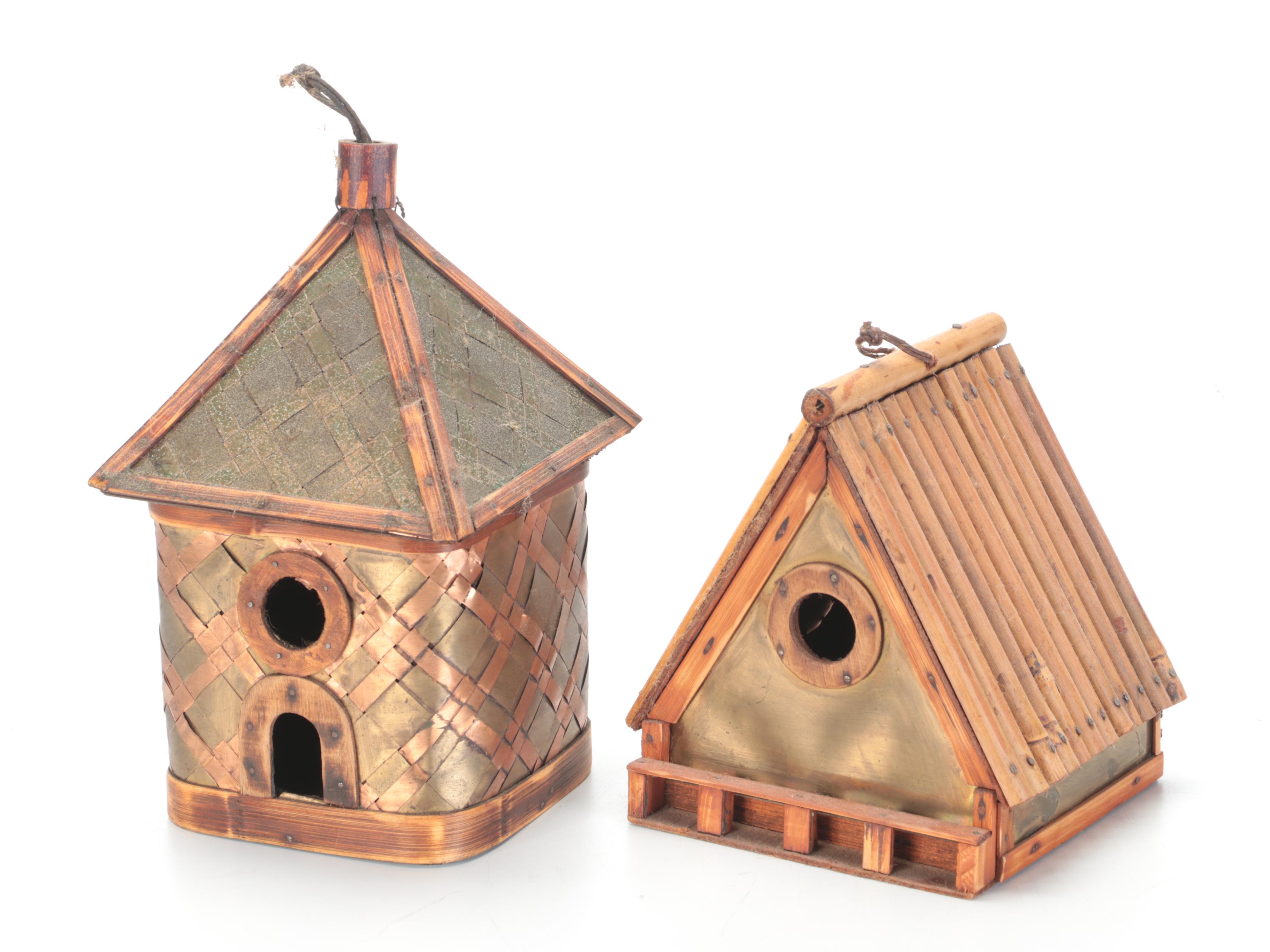 Bentwood Baskets With Copper and Bamboo Birdhouses