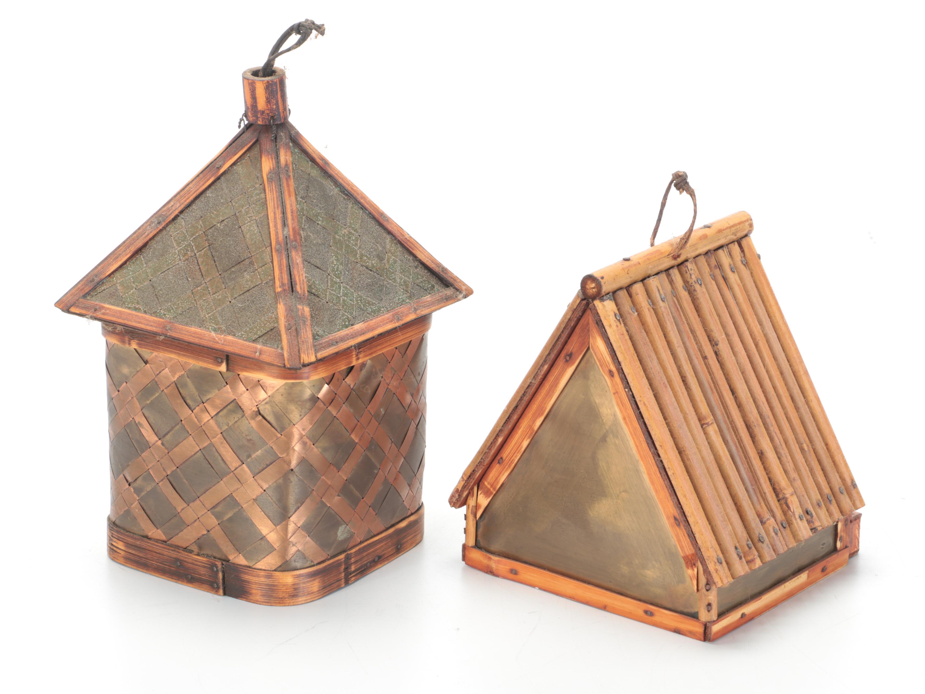 Bentwood Baskets With Copper and Bamboo Birdhouses