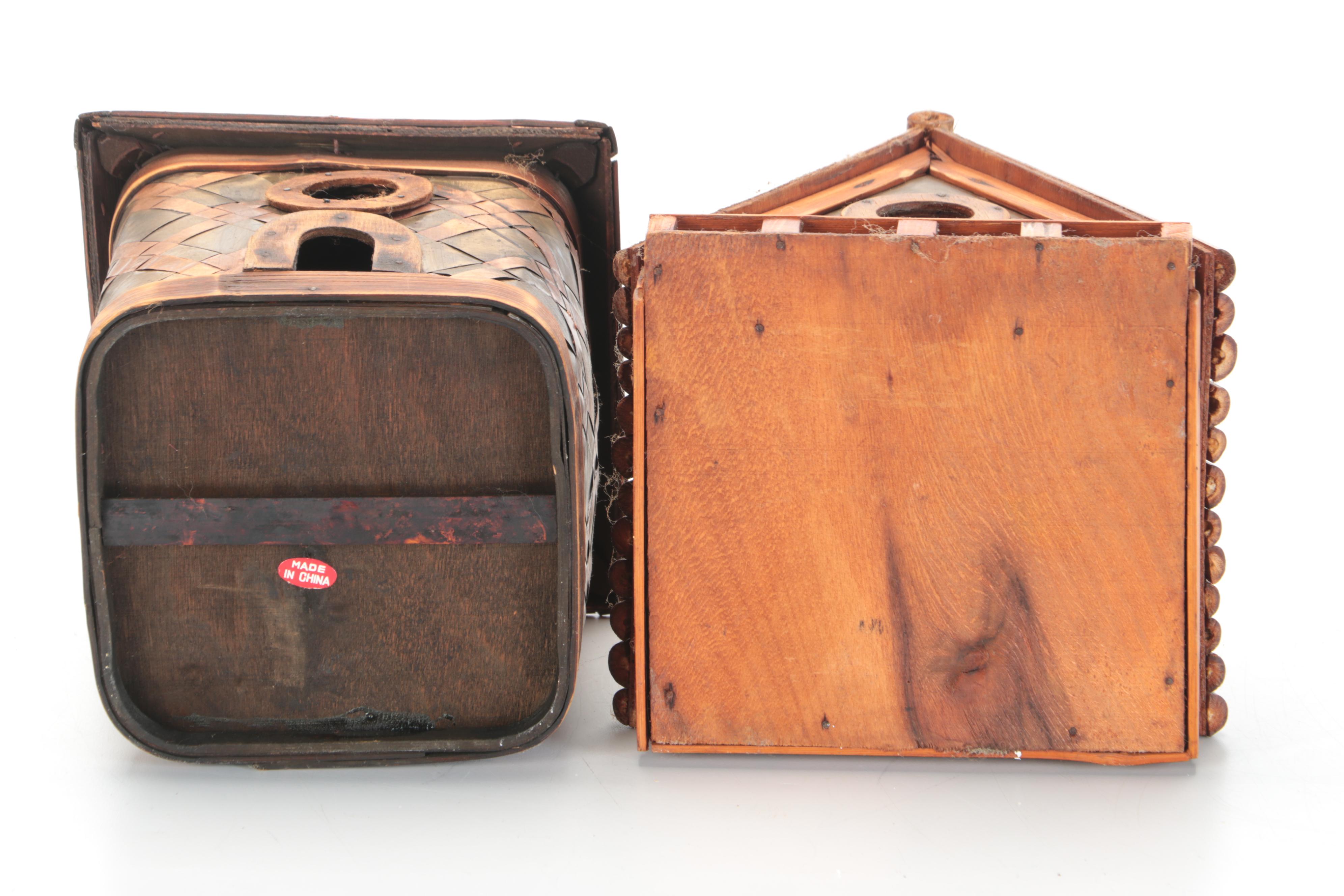 Bentwood Baskets With Copper and Bamboo Birdhouses