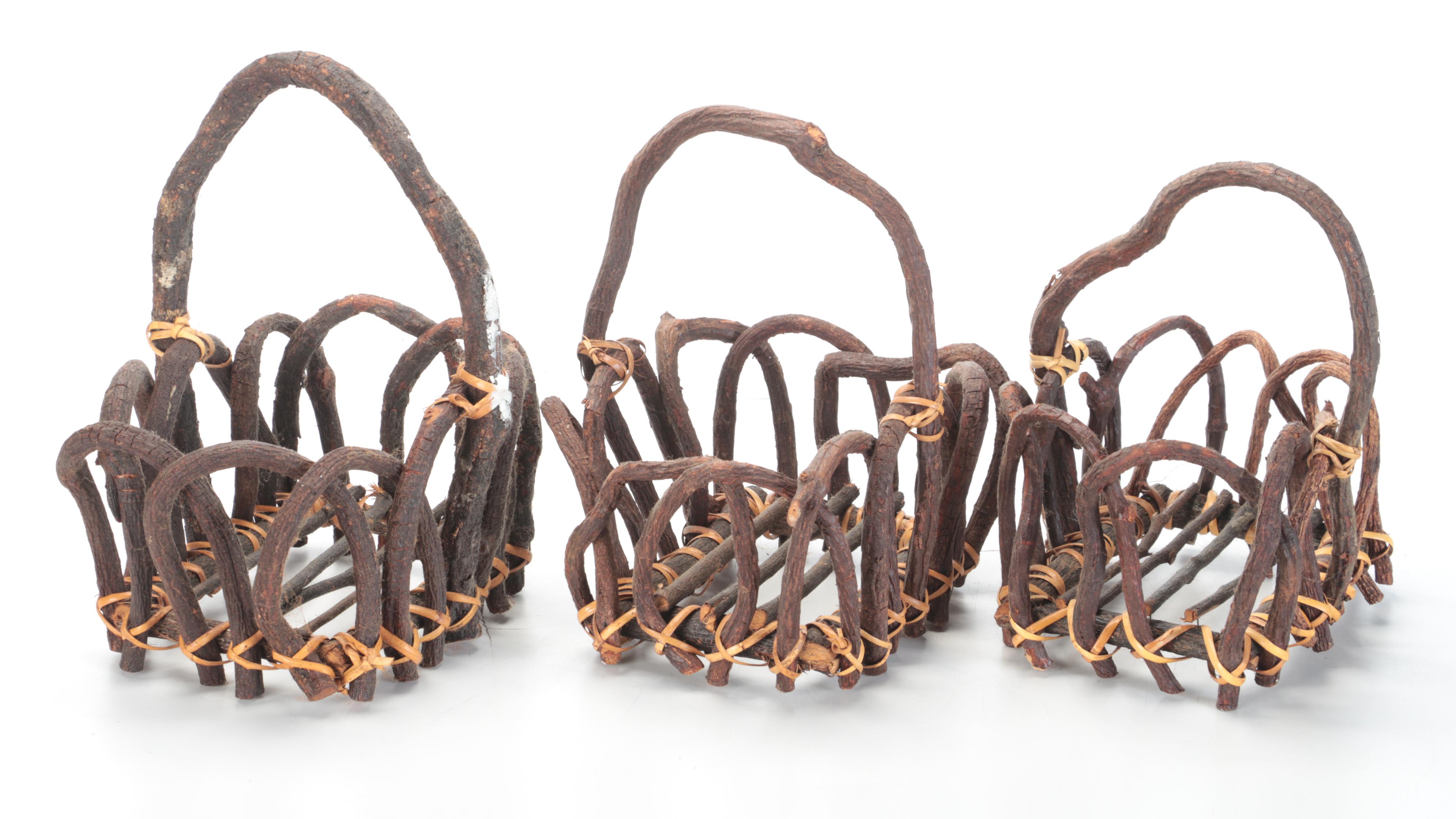 Bentwood Baskets With Copper and Bamboo Birdhouses