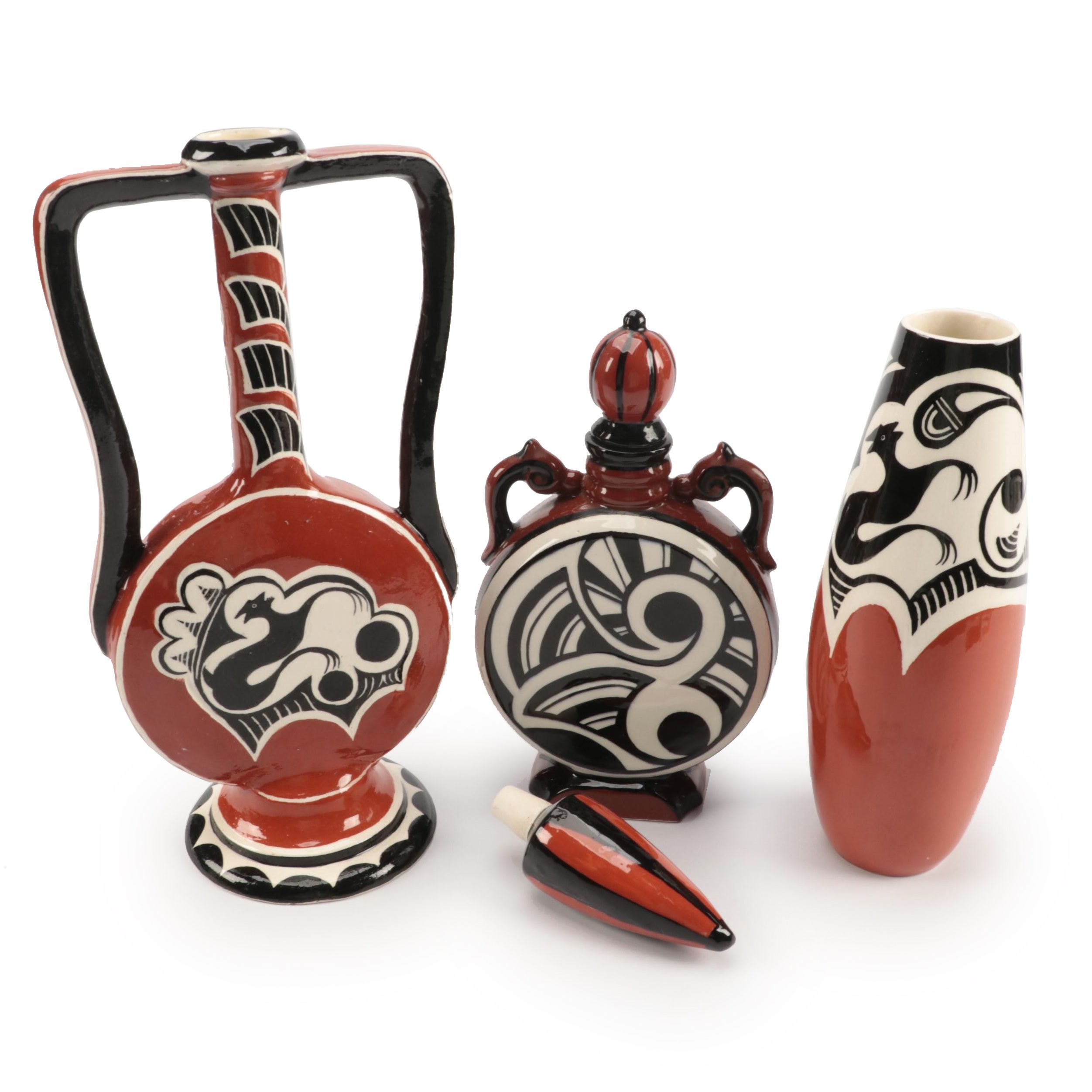 Art Deco Greek Style Earthenware Bottles and Vases, 20th Century