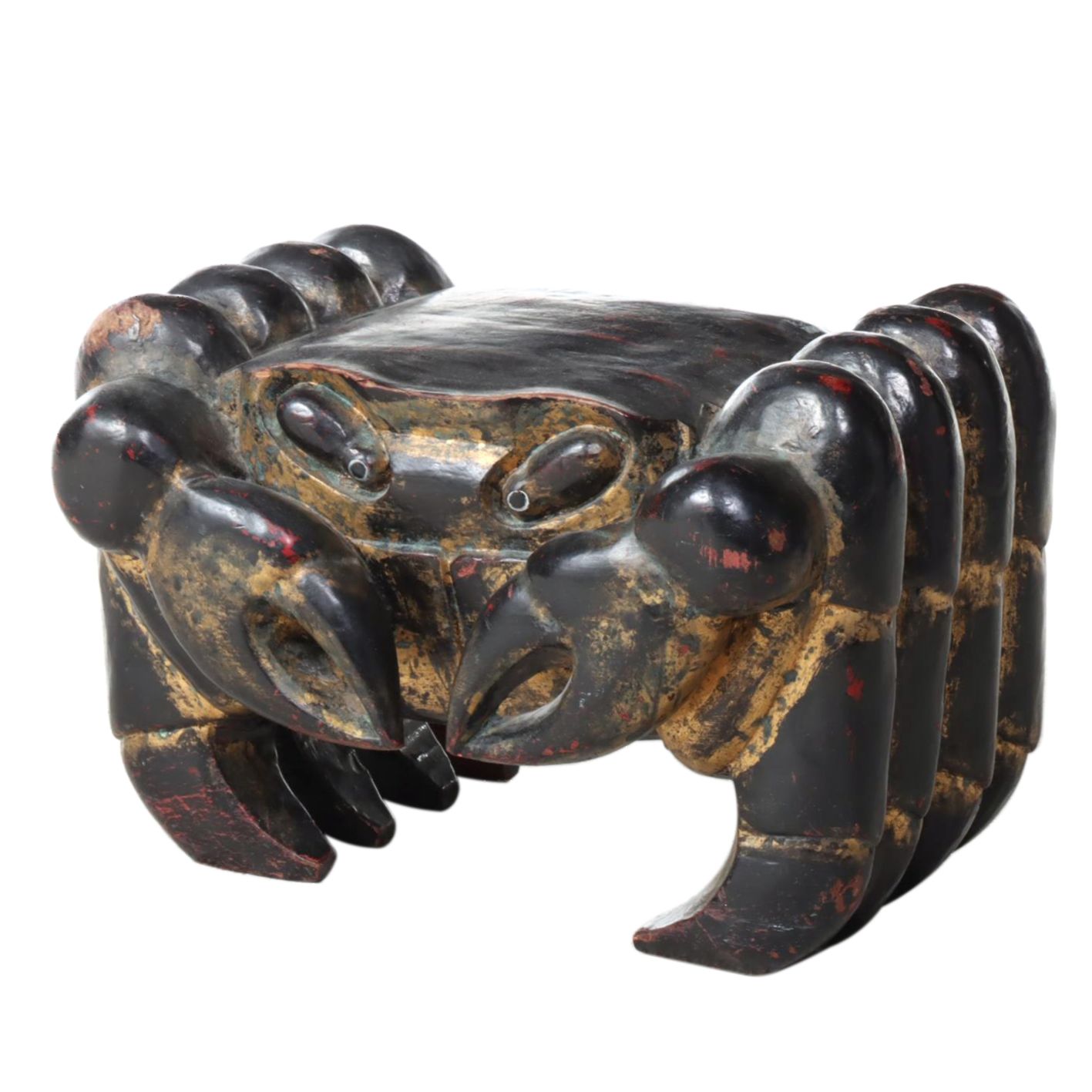 Carved Wooden Figural Crab Footstool
