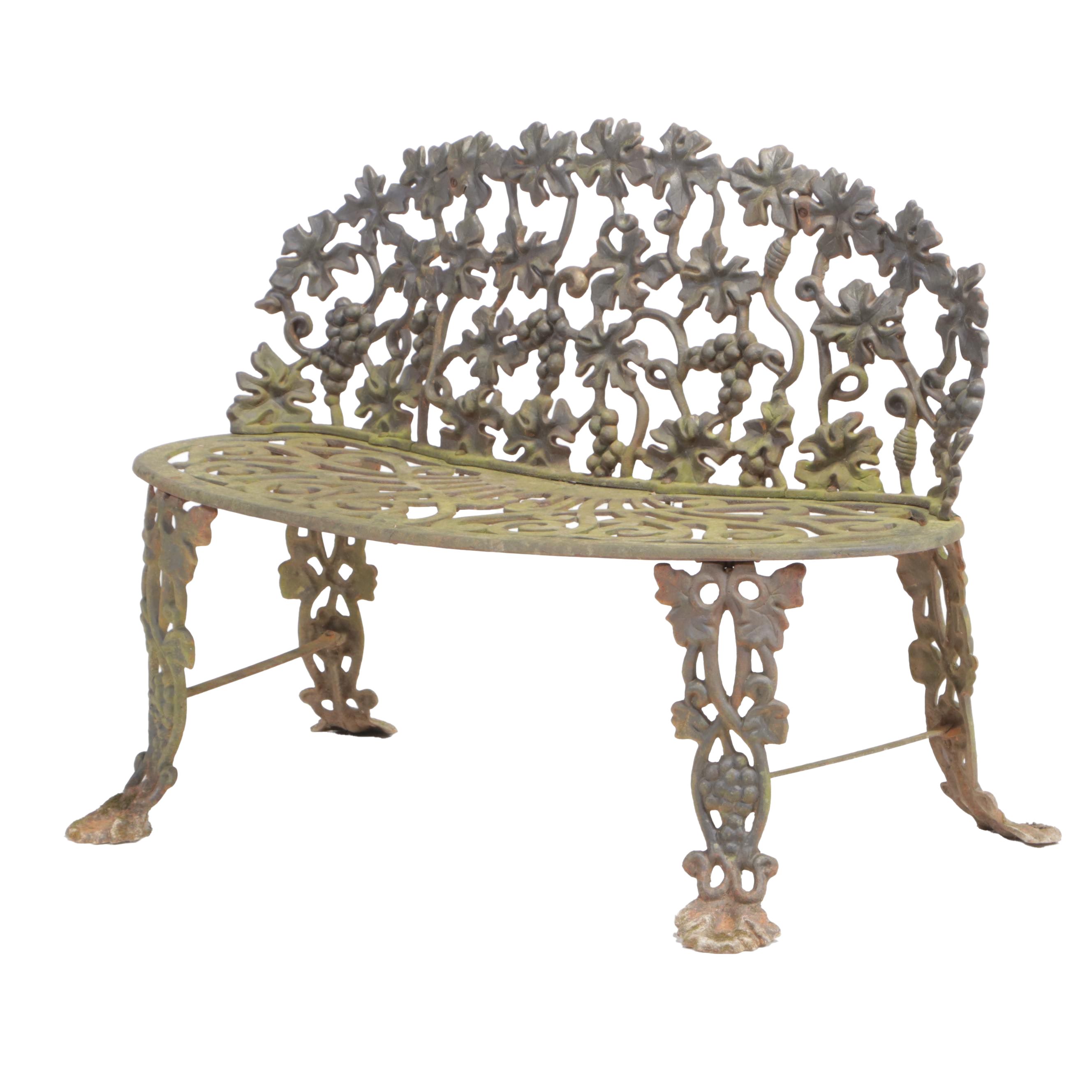Victorian Cast Iron Patio Loveseat With Grapevine Motif