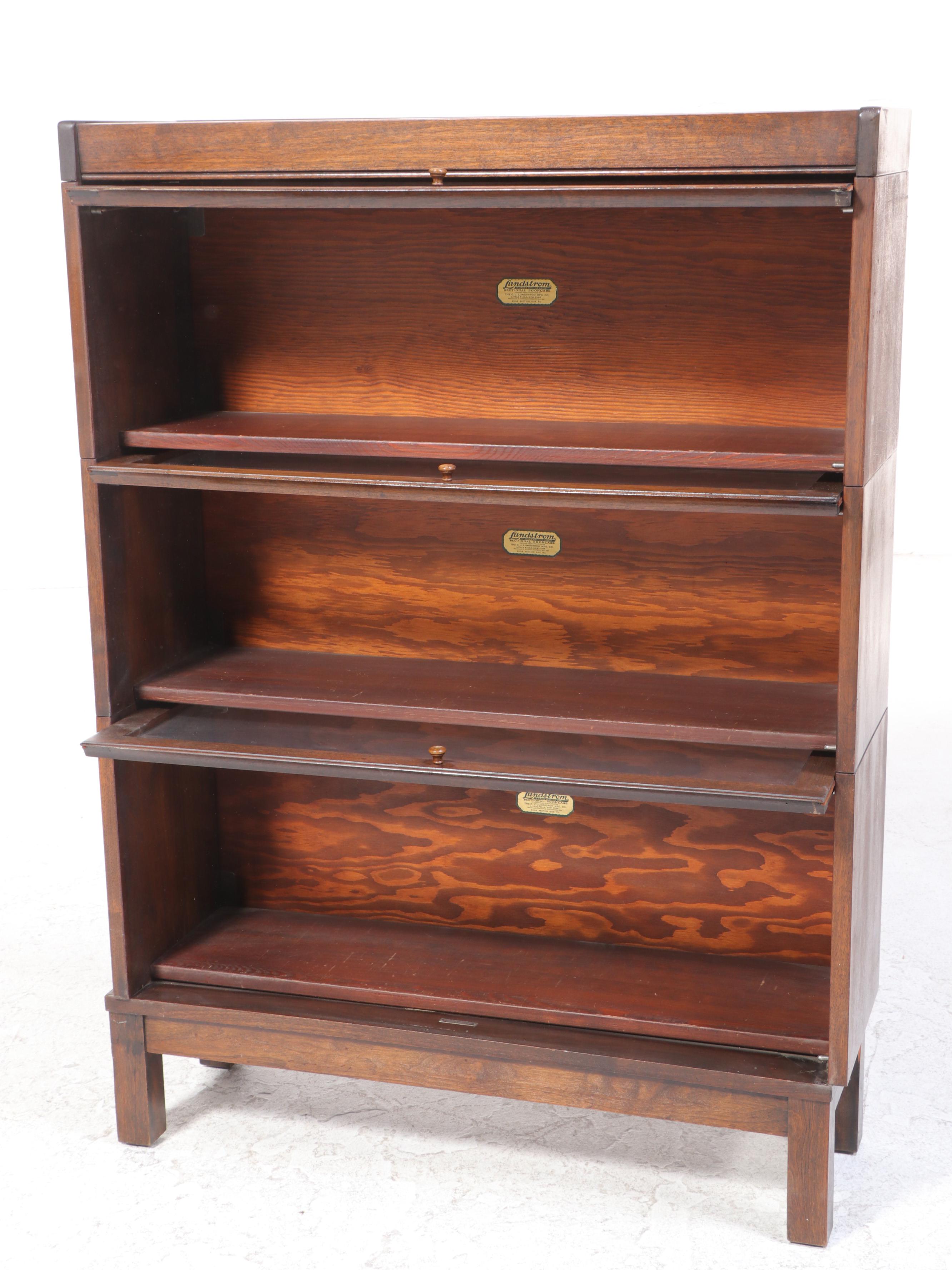 Lundstrom Walnut Three-Stack Barrister's Bookcase, Early 20th Century