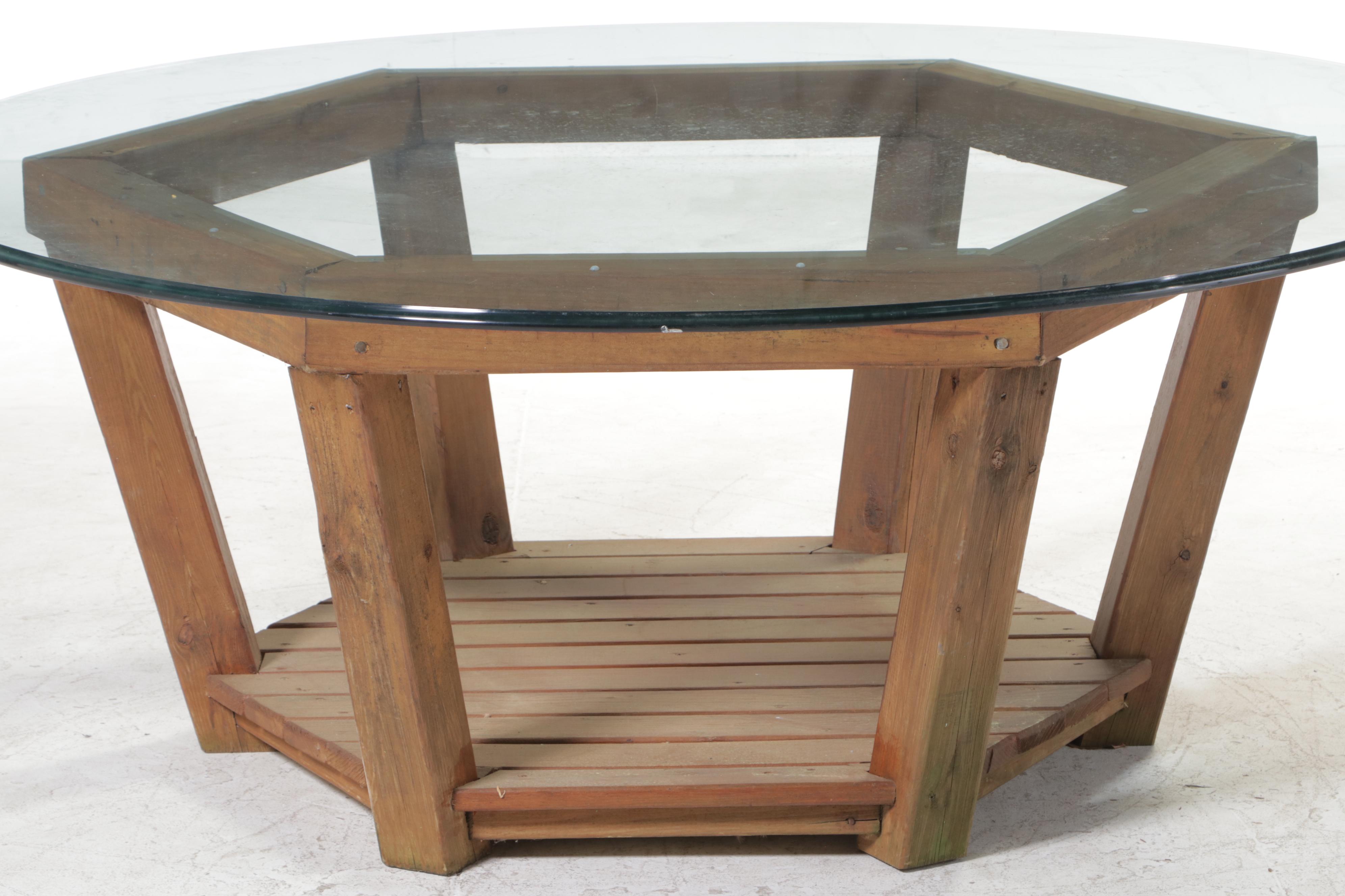 Hand Made Wooden Glass-Top Outdoor Dining Table