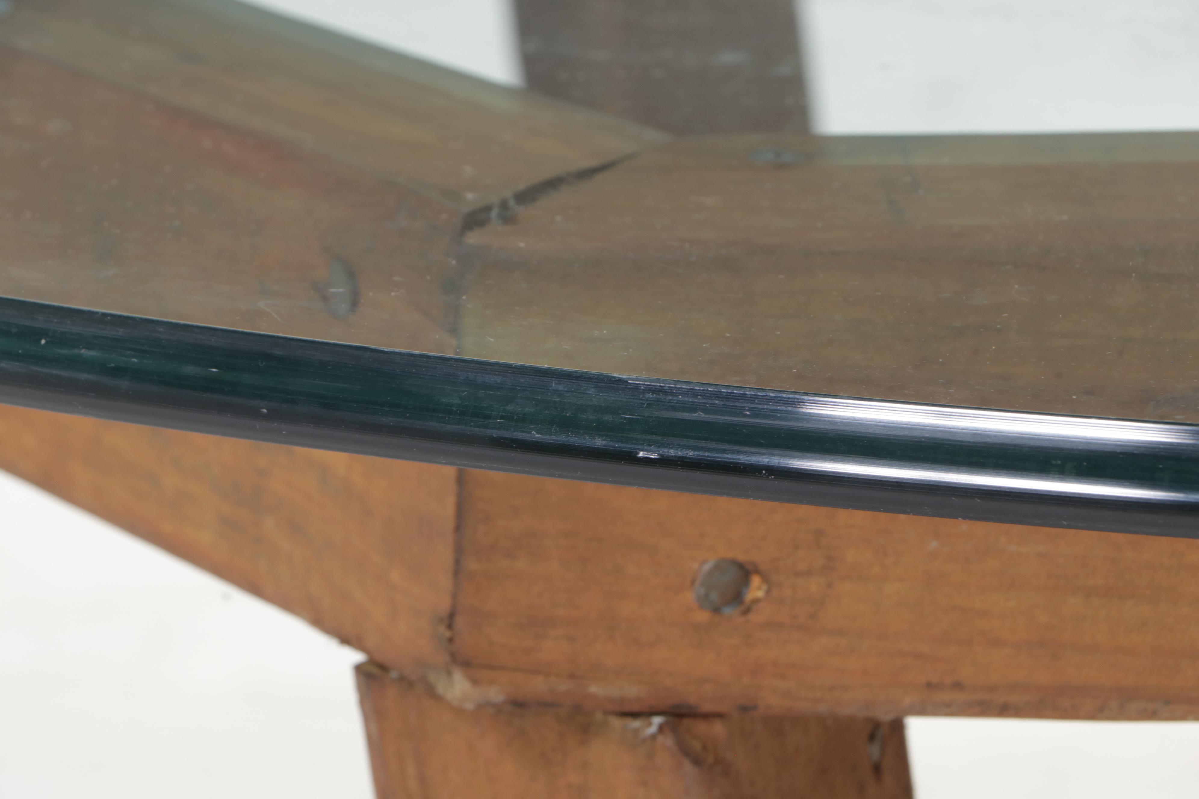 Hand Made Wooden Glass-Top Outdoor Dining Table