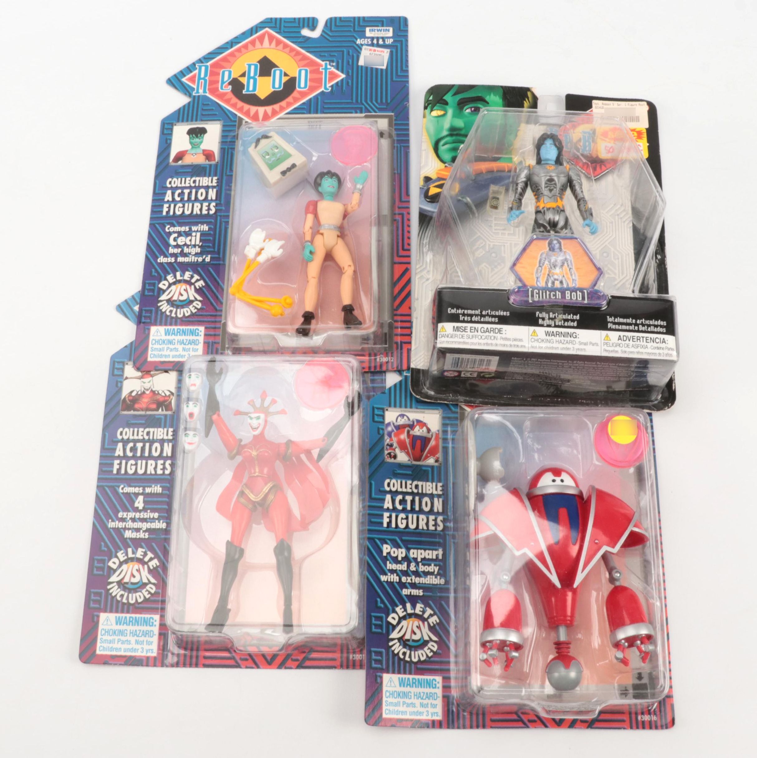 ReBoot Irwin Toys Glitch Bob, Dot and Cecil, and More Action Figures, 1990s