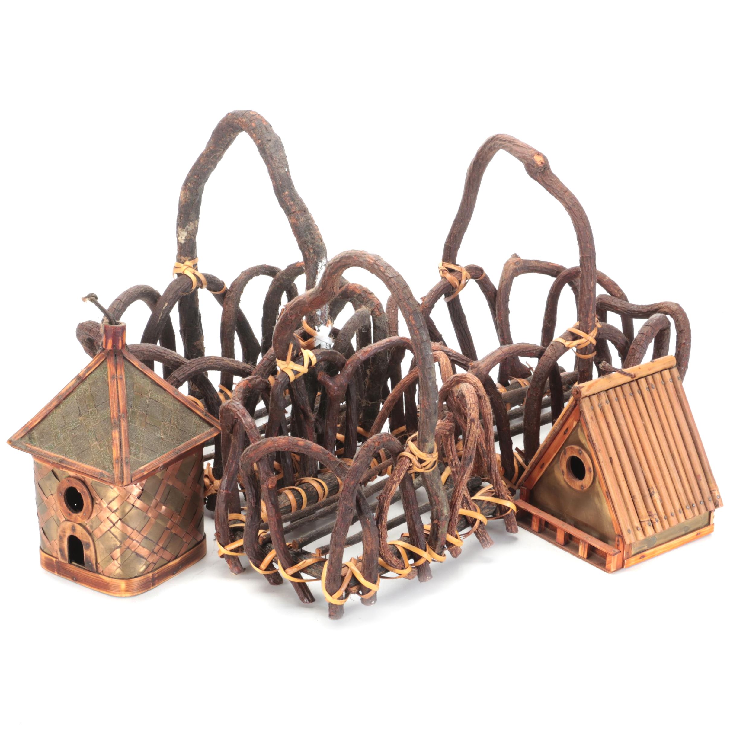 Bentwood Baskets With Copper and Bamboo Birdhouses