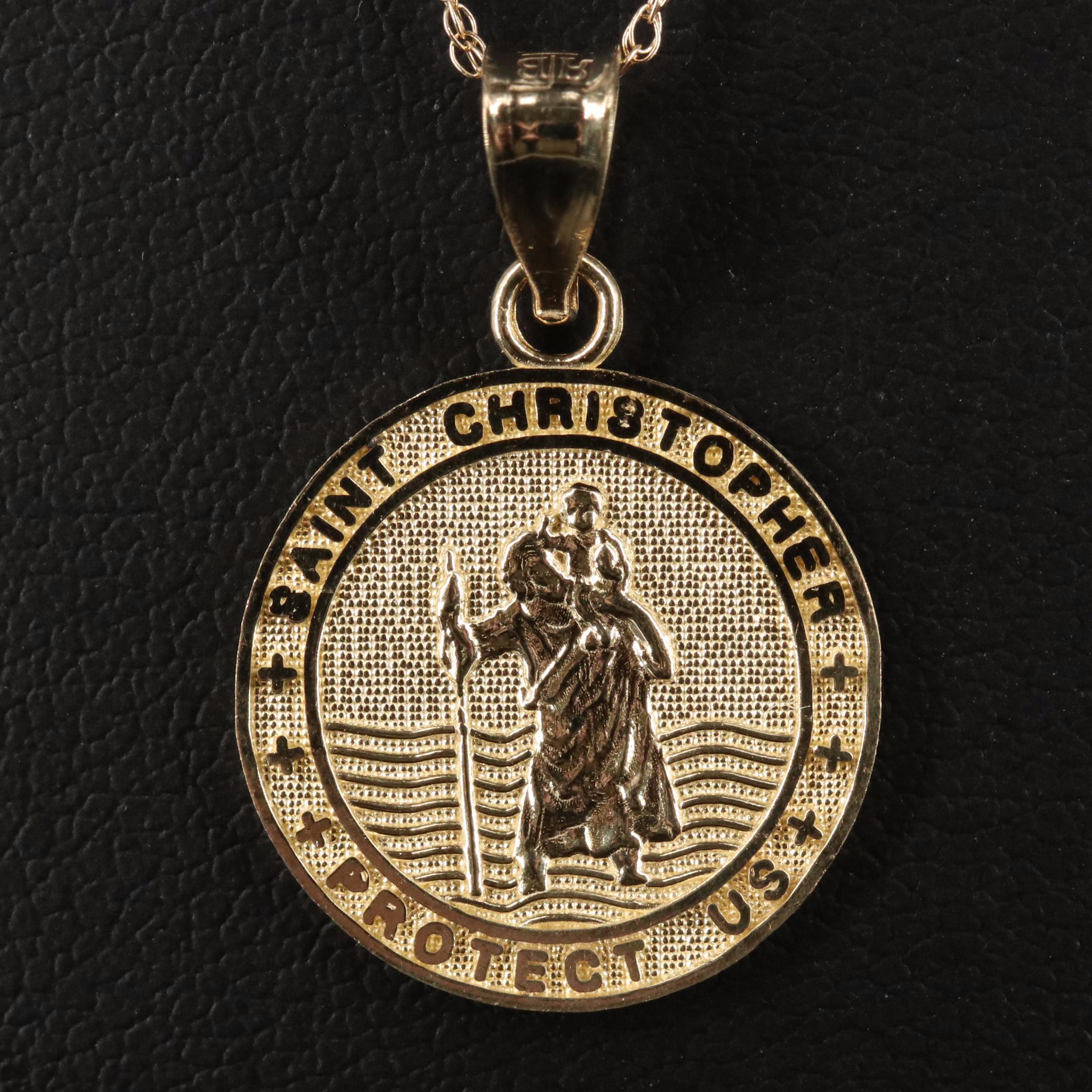 14K Saint Christopher Pendant Necklace