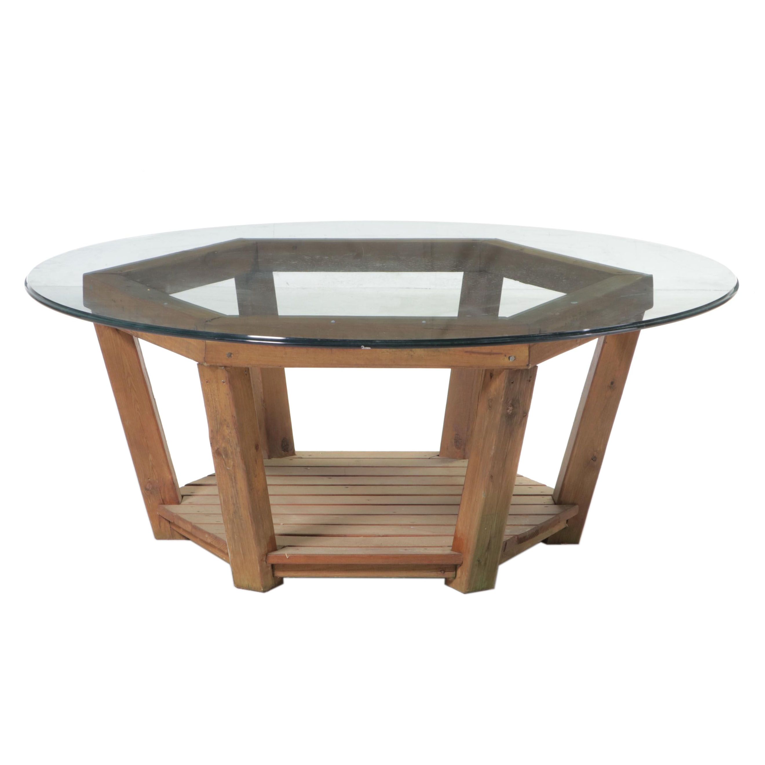 Hand Made Wooden Glass-Top Outdoor Dining Table