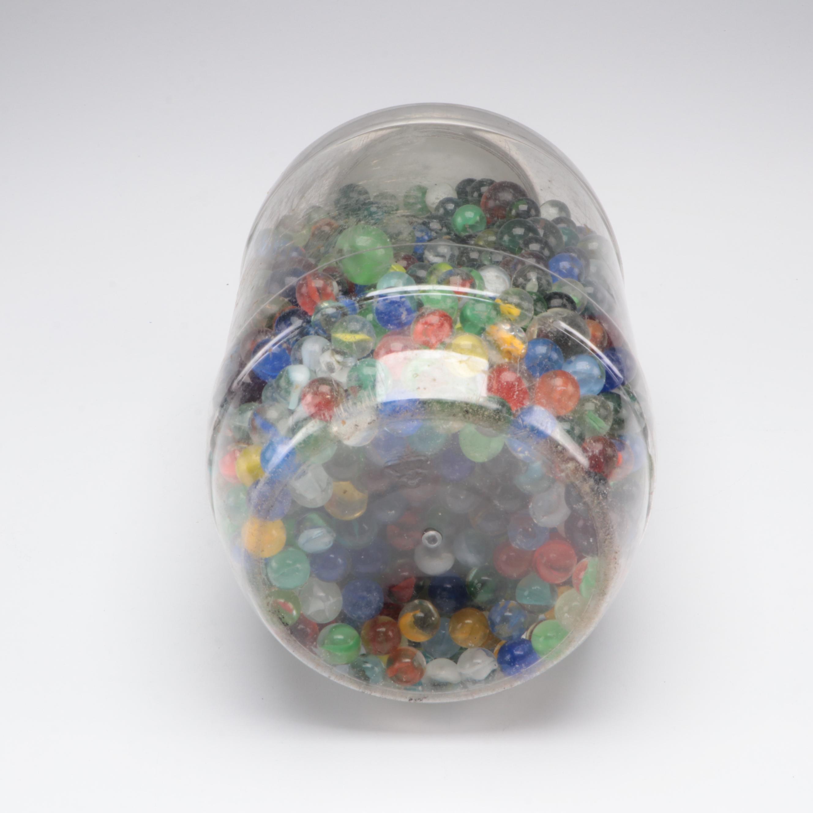 Glass, Vaseline Glass, Swirlies, Shooters and More Marbles in Large Utz Jar