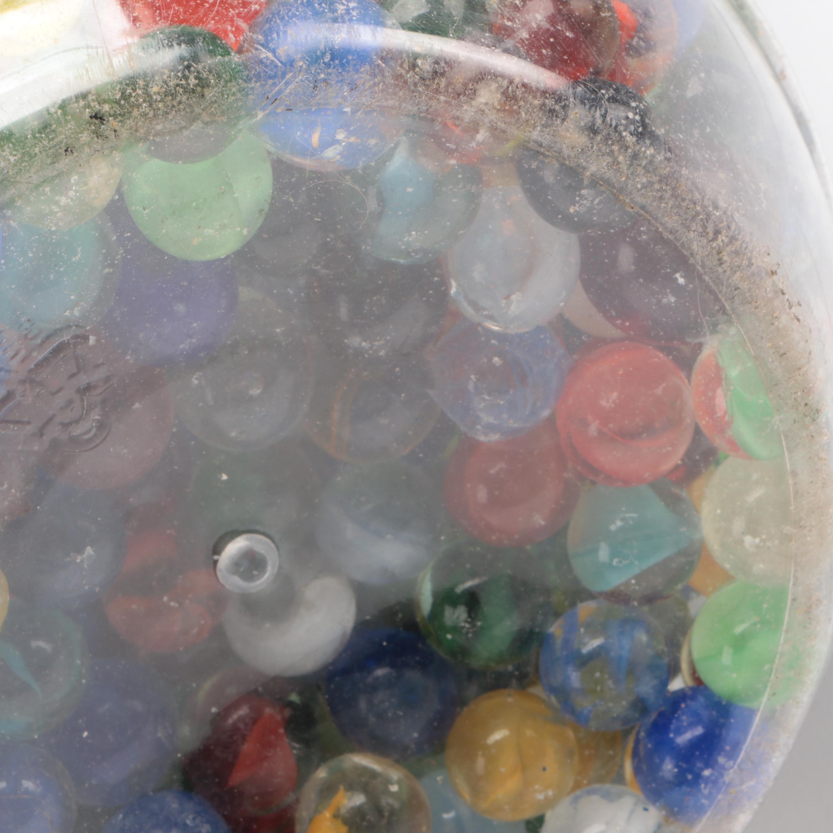 Glass, Vaseline Glass, Swirlies, Shooters and More Marbles in Large Utz Jar