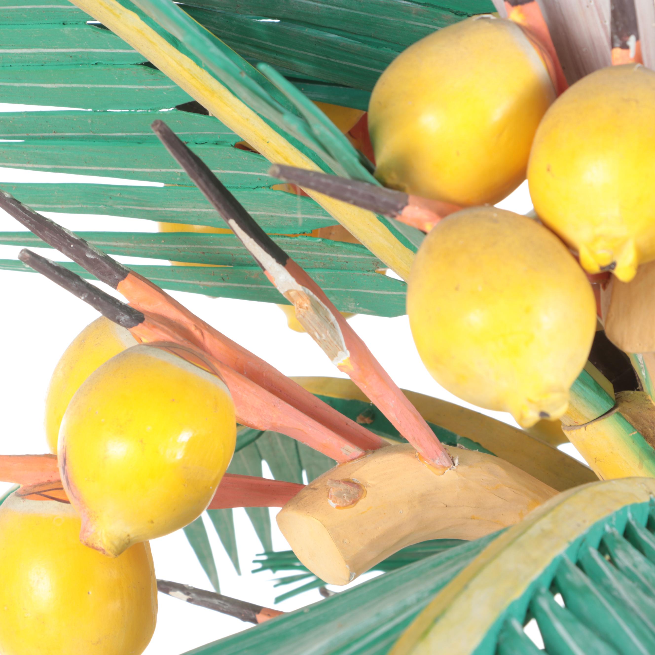 Polychrome Painted Carved Wood Palm Tree